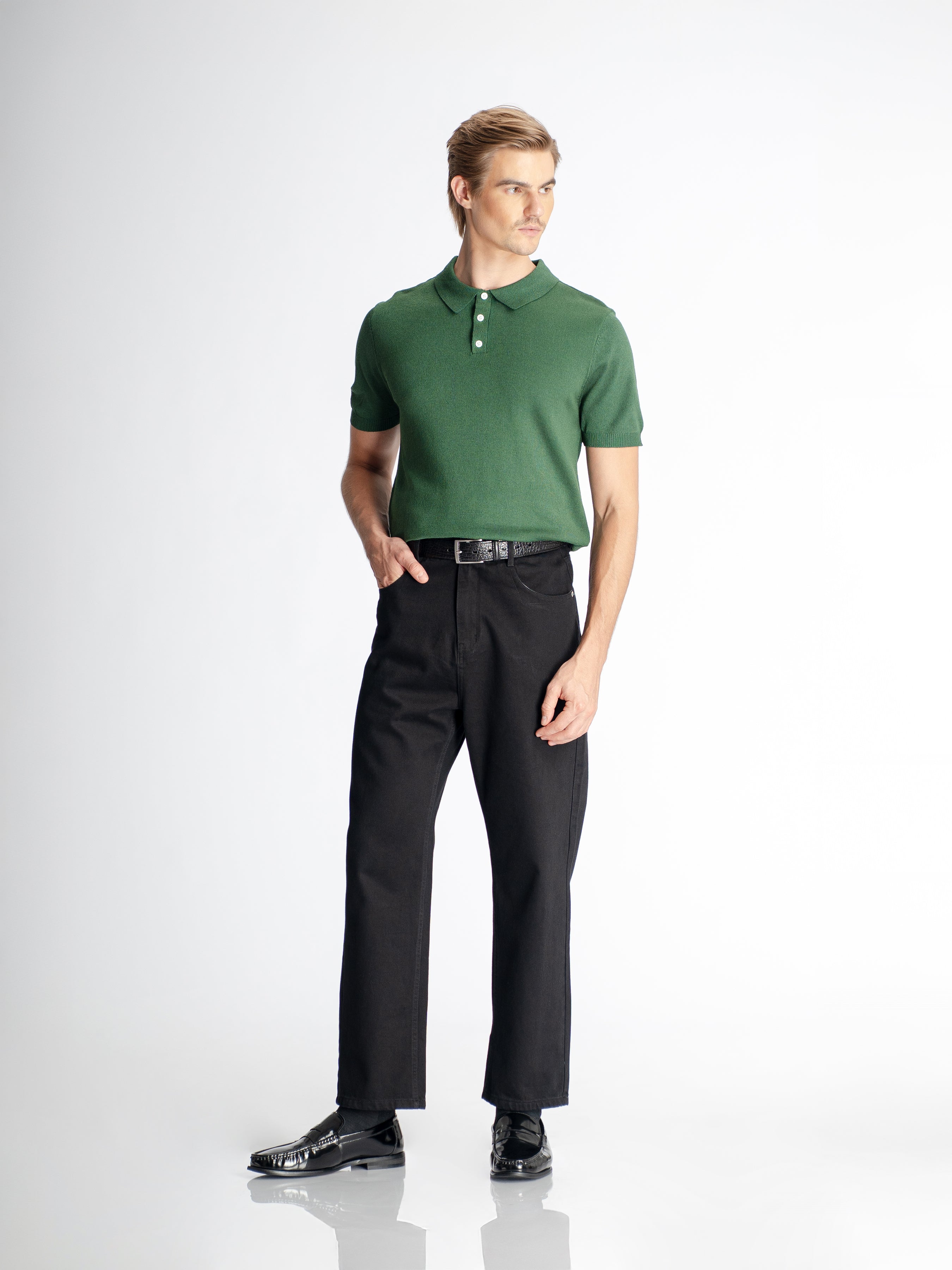 Noir Knit Polo Tee - Green