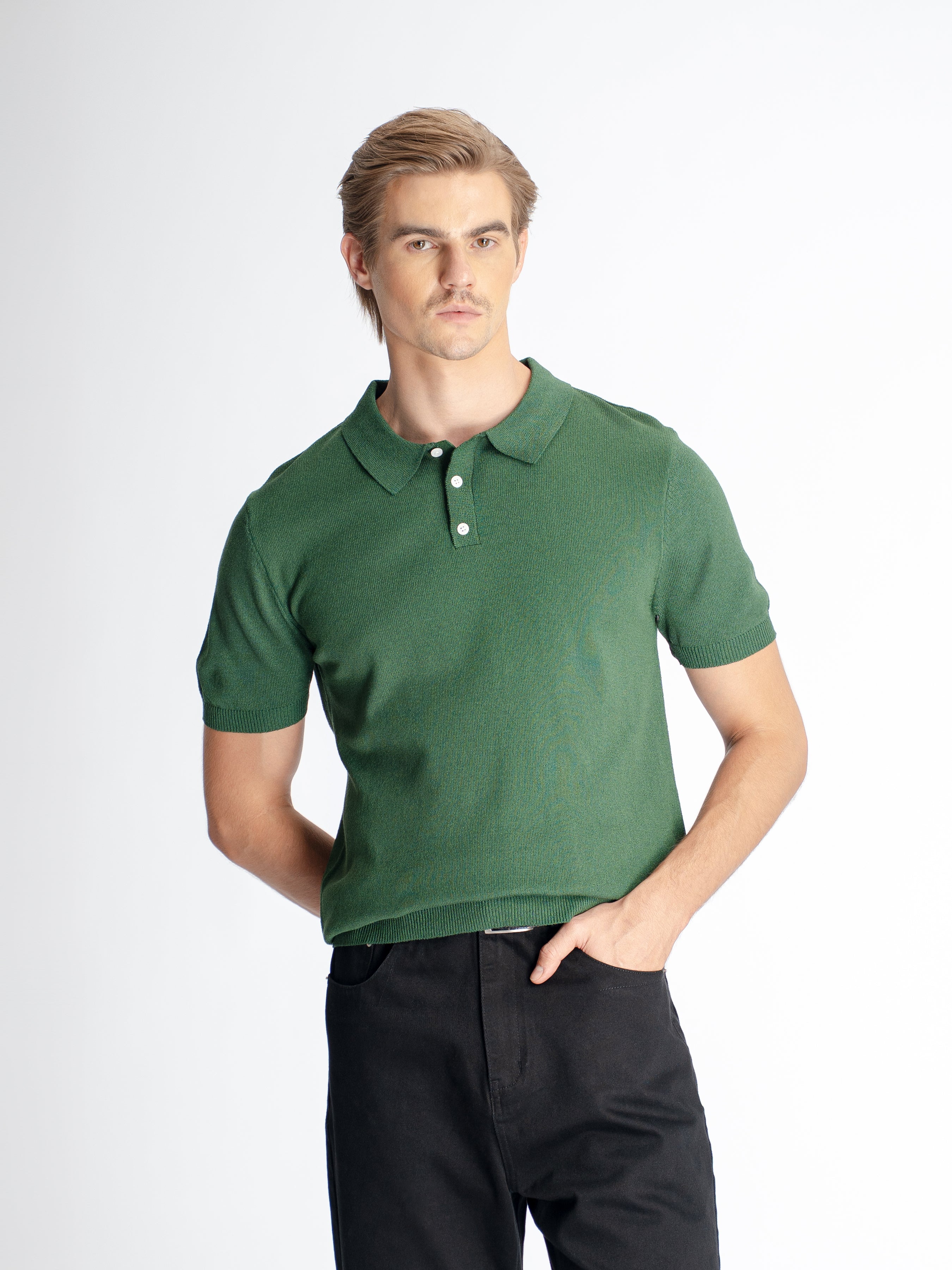 Noir Knit Polo Tee - Green