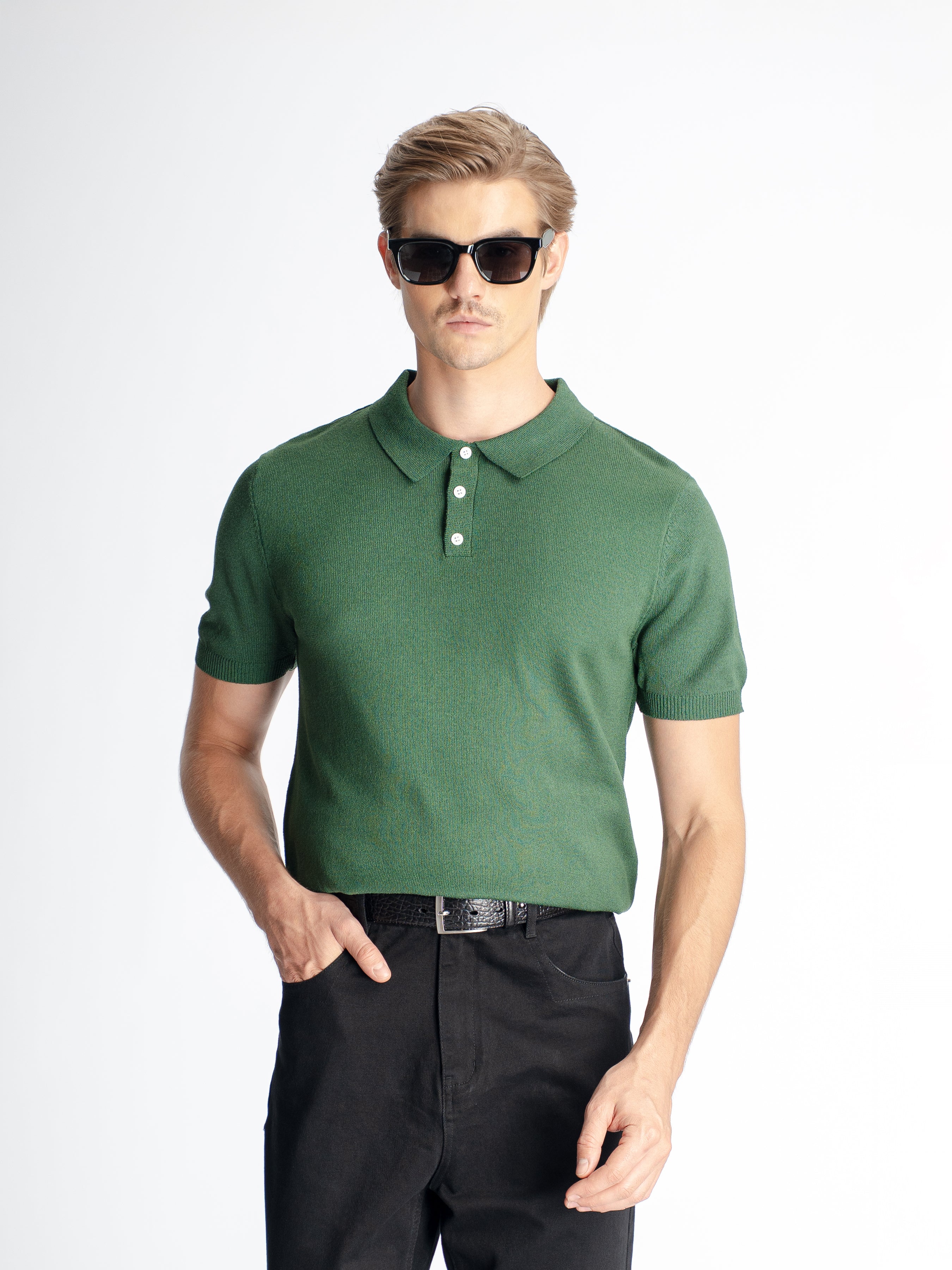Noir Knit Polo Tee - Green