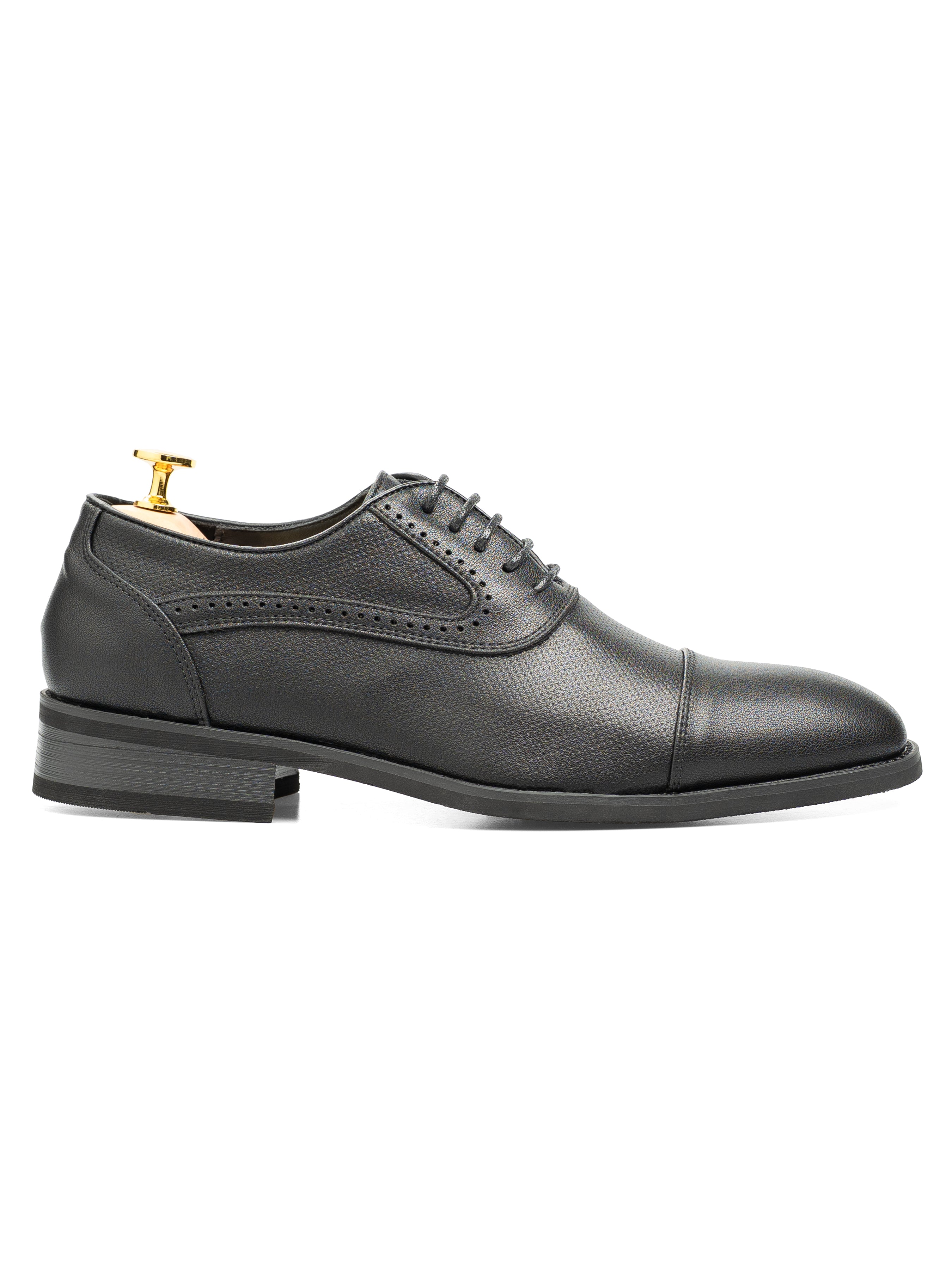 OxfordCapToeSolidBlackLeather_StudSole_Side - Zeve