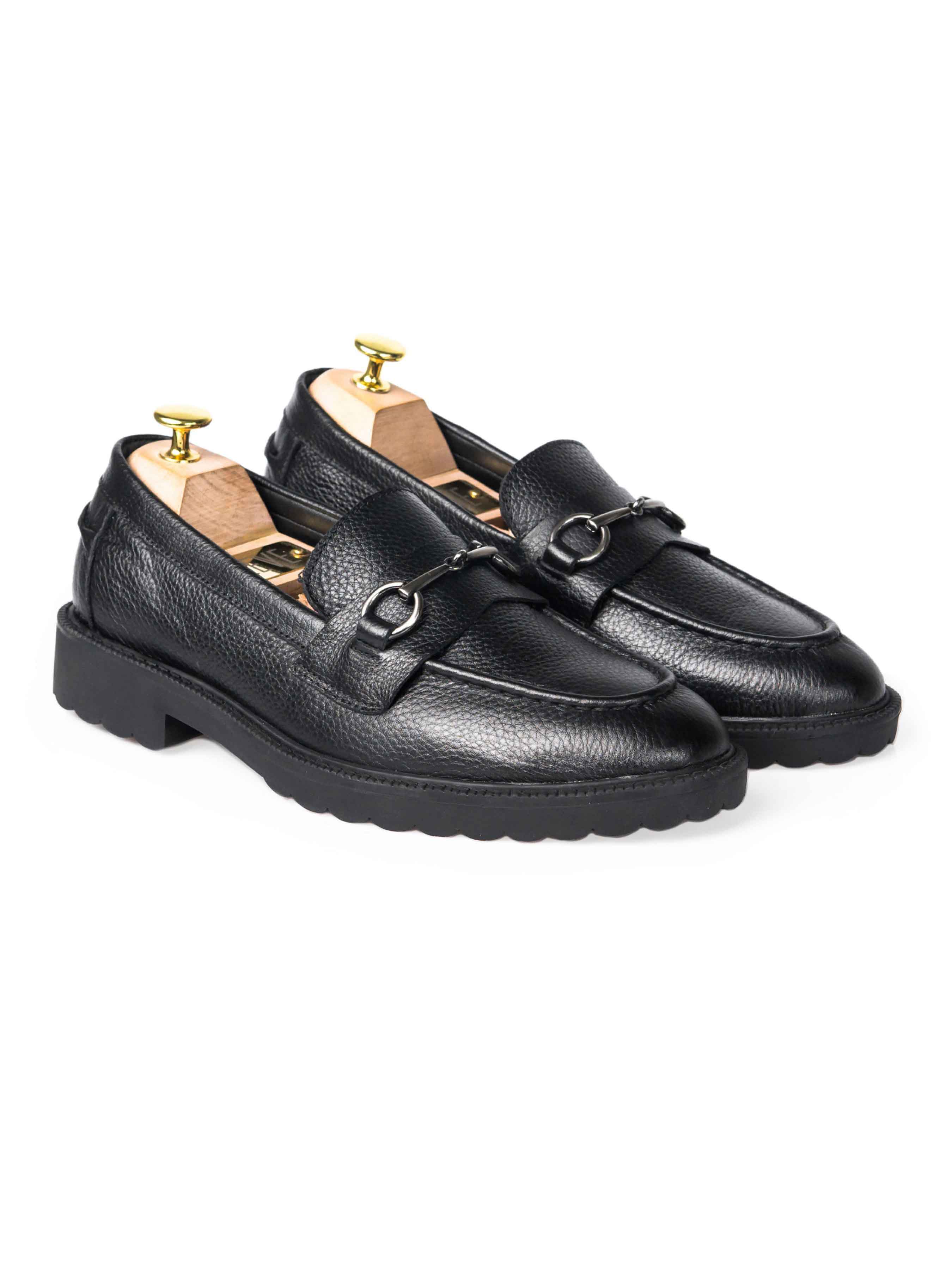 PENNY-LOAFER-HORSEBIT-BUCKLE-BLACK-PEBBLE-GRAIN-LEATHER-_COMBAT-SOLE_-zeve-kuala-lumpur-men-shoes-FRONT - Zeve
