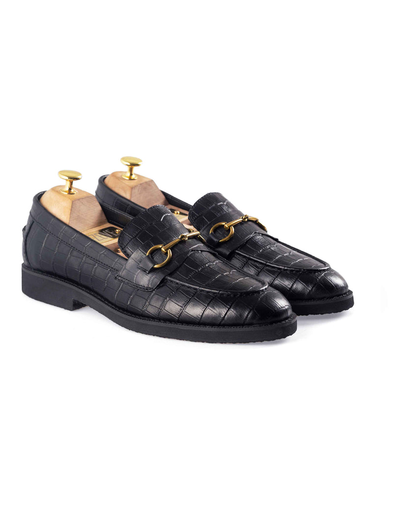 Penny-Horsebit-Black-Croco-Leather-Crepe-Sole-Main - Zeve