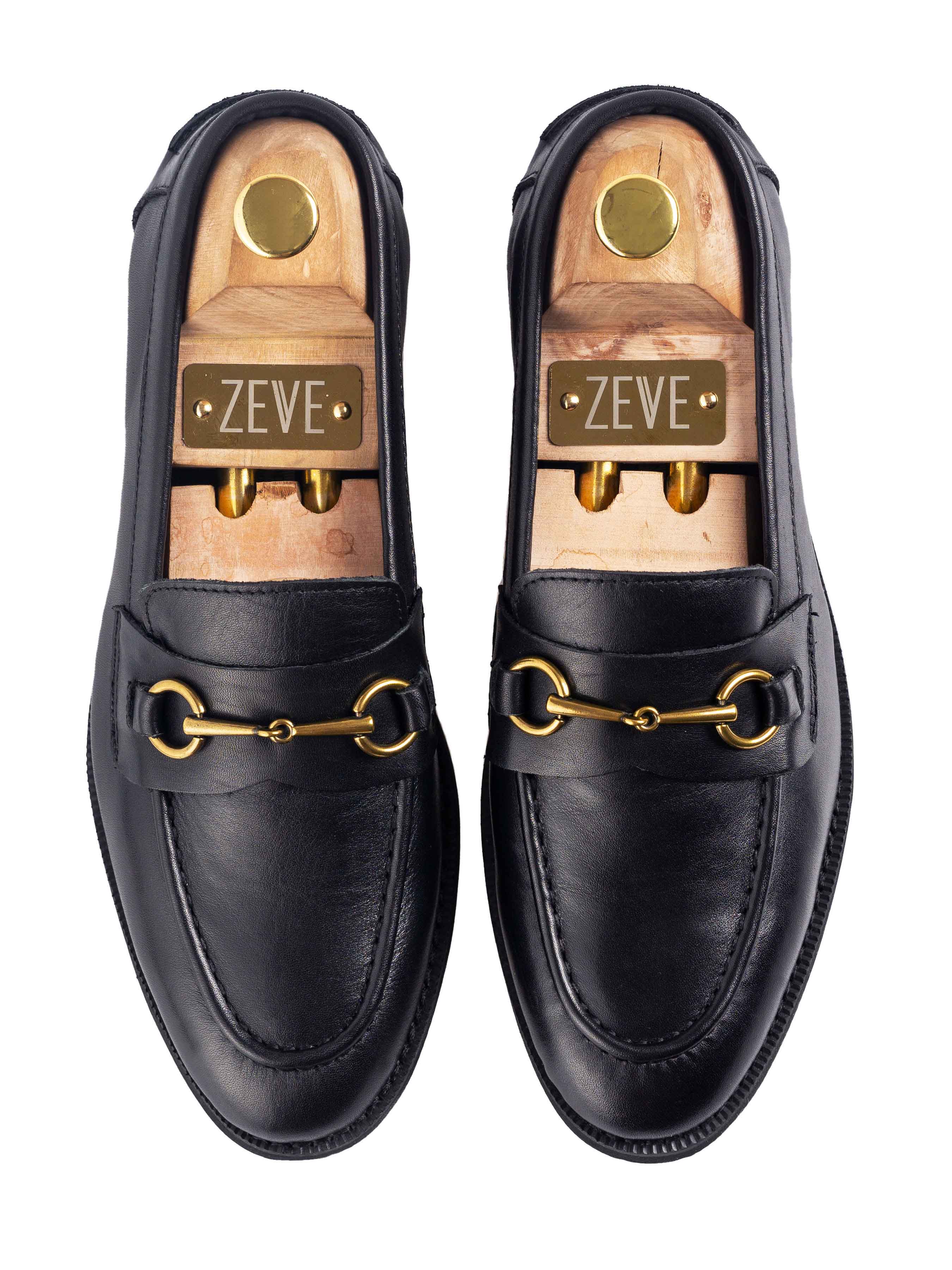 Penny-Horsebit-Black-Leather-Crepe-Sole-Flatlay - Zeve
