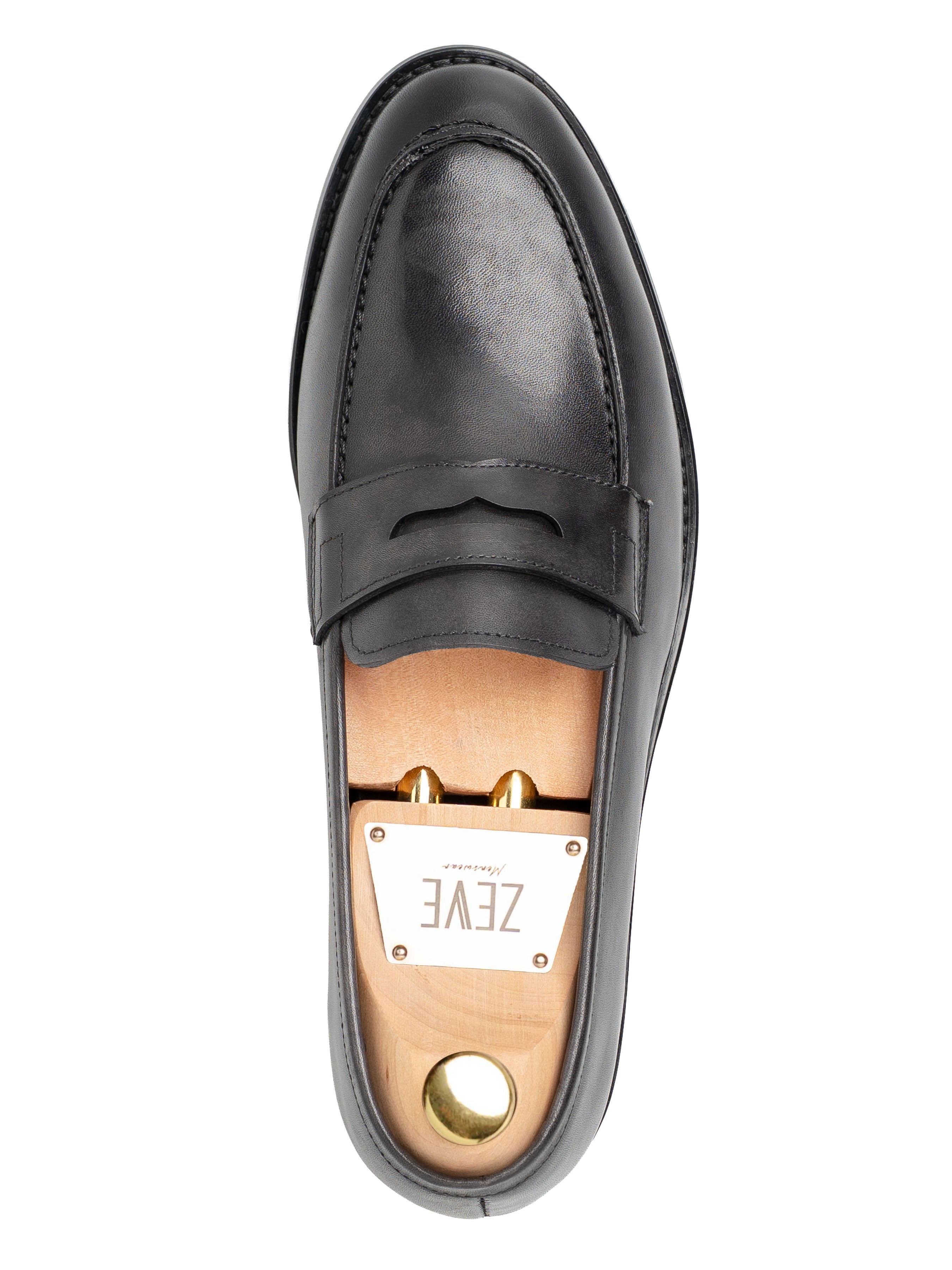 PennyLoaferBlackGrey_HandPaintedPatina_Single - Zeve