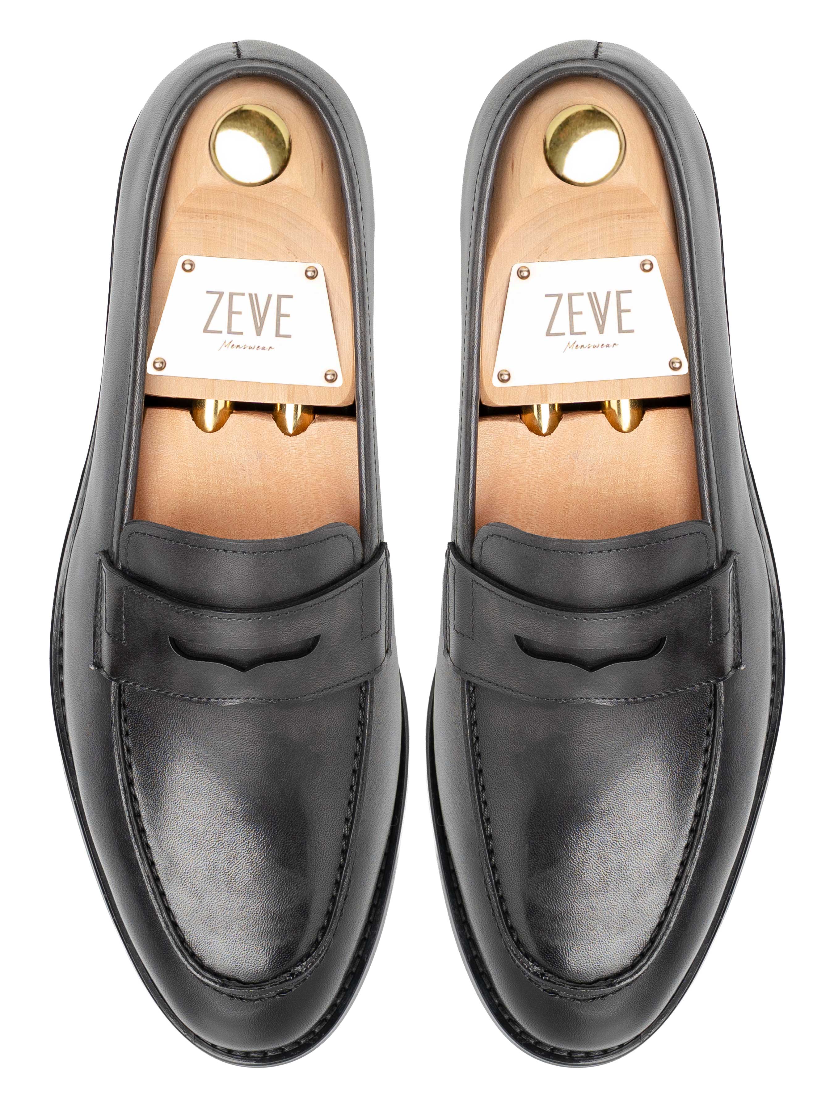 PennyLoaferBlackGrey_HandPaintedPatina_Top - Zeve