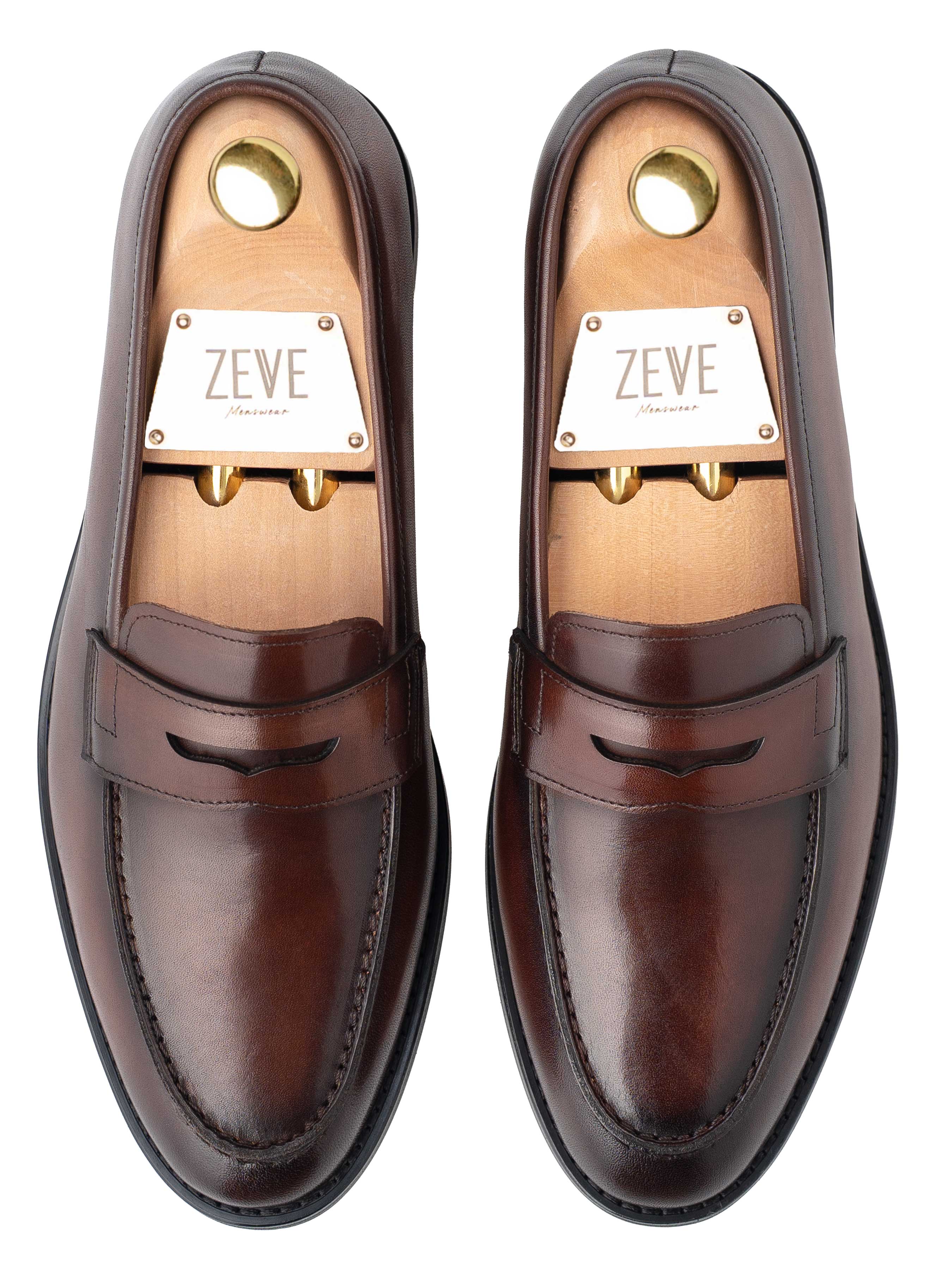 PennyLoaferDarkBrown_HandPaintedPatina_Top_9ca7528a-6376-4bd5-ae5d-78c695712b5a - Zeve