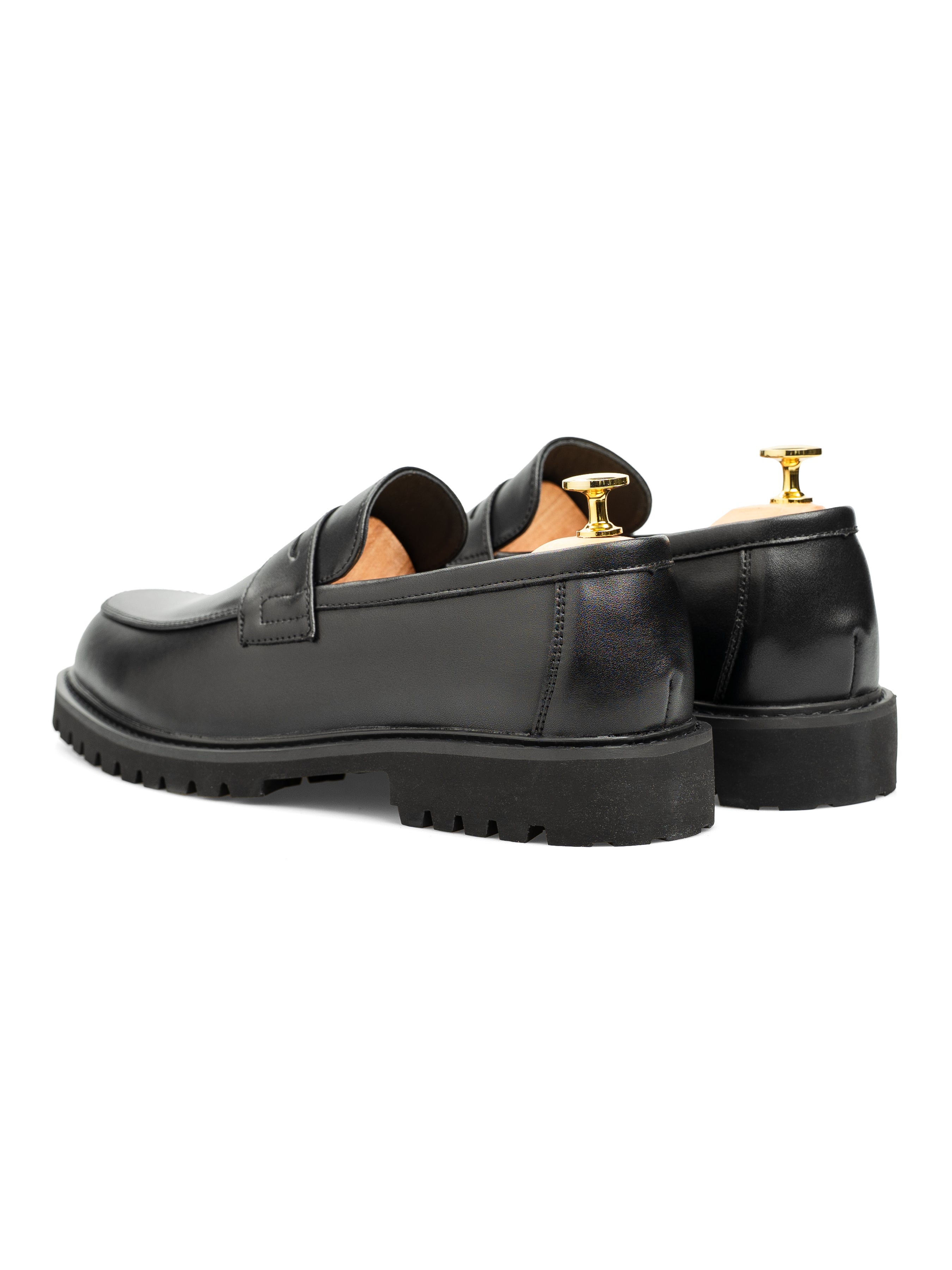 PennyLoaferSolidBlackLeather_BravaSole_Back - Zeve