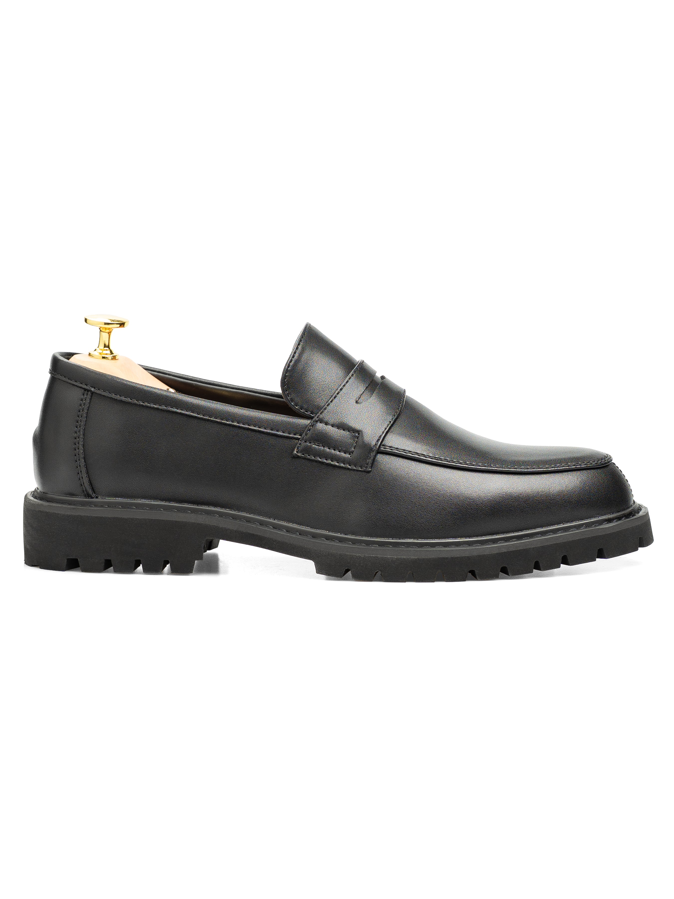 PennyLoaferSolidBlackLeather_BravaSole_Side - Zeve