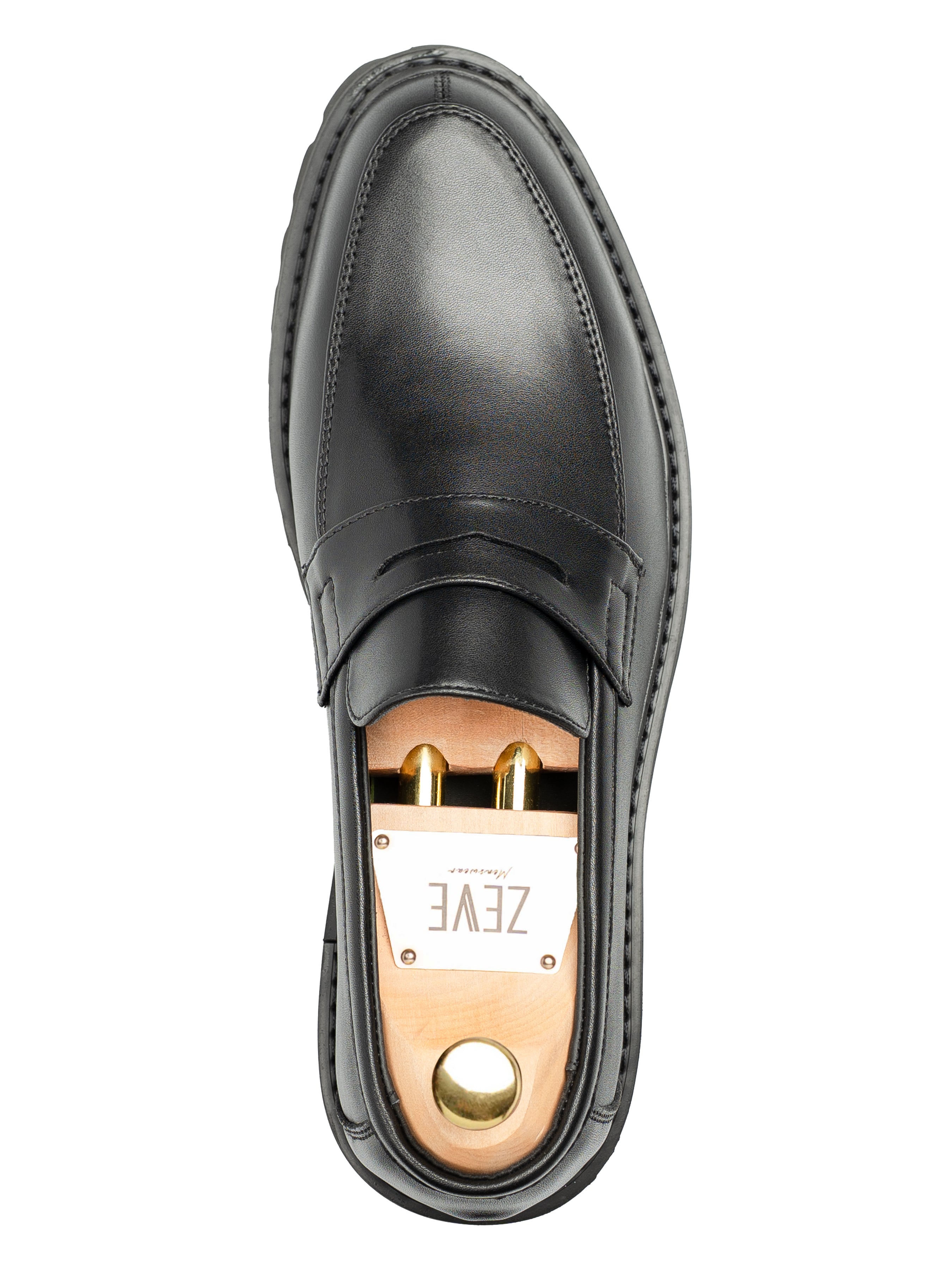 PennyLoaferSolidBlackLeather_BravaSole_Single - Zeve