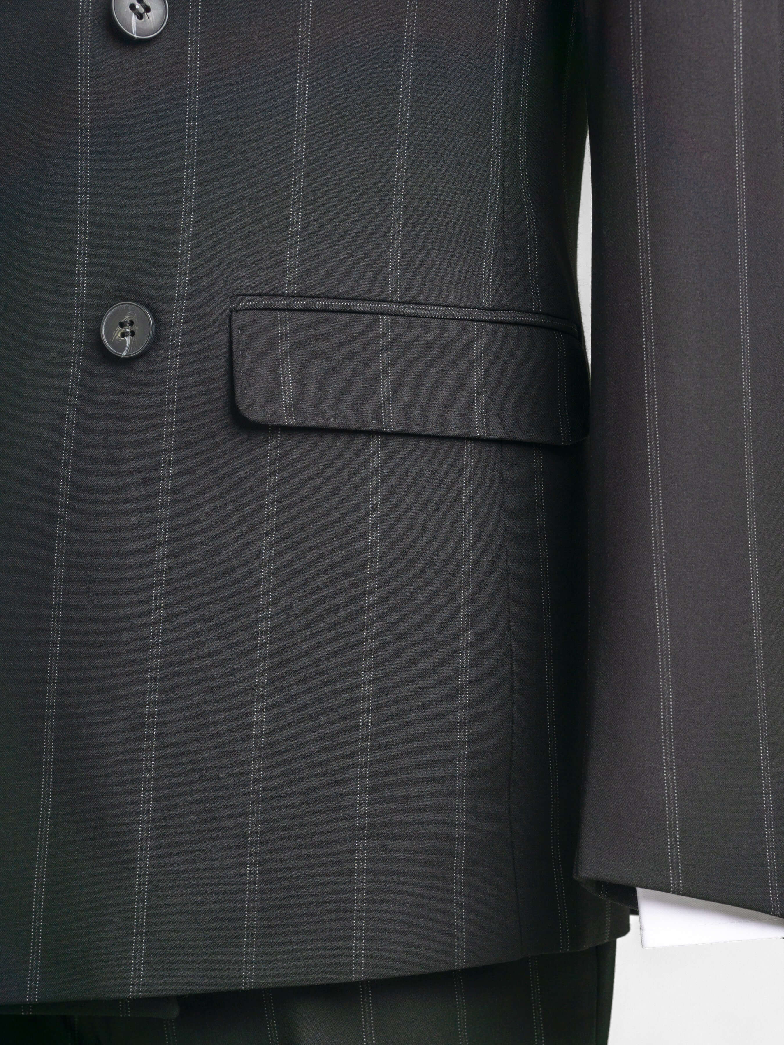 Double Breasted Suit Blazer - Black Wide Stripe (Peak Lapel)