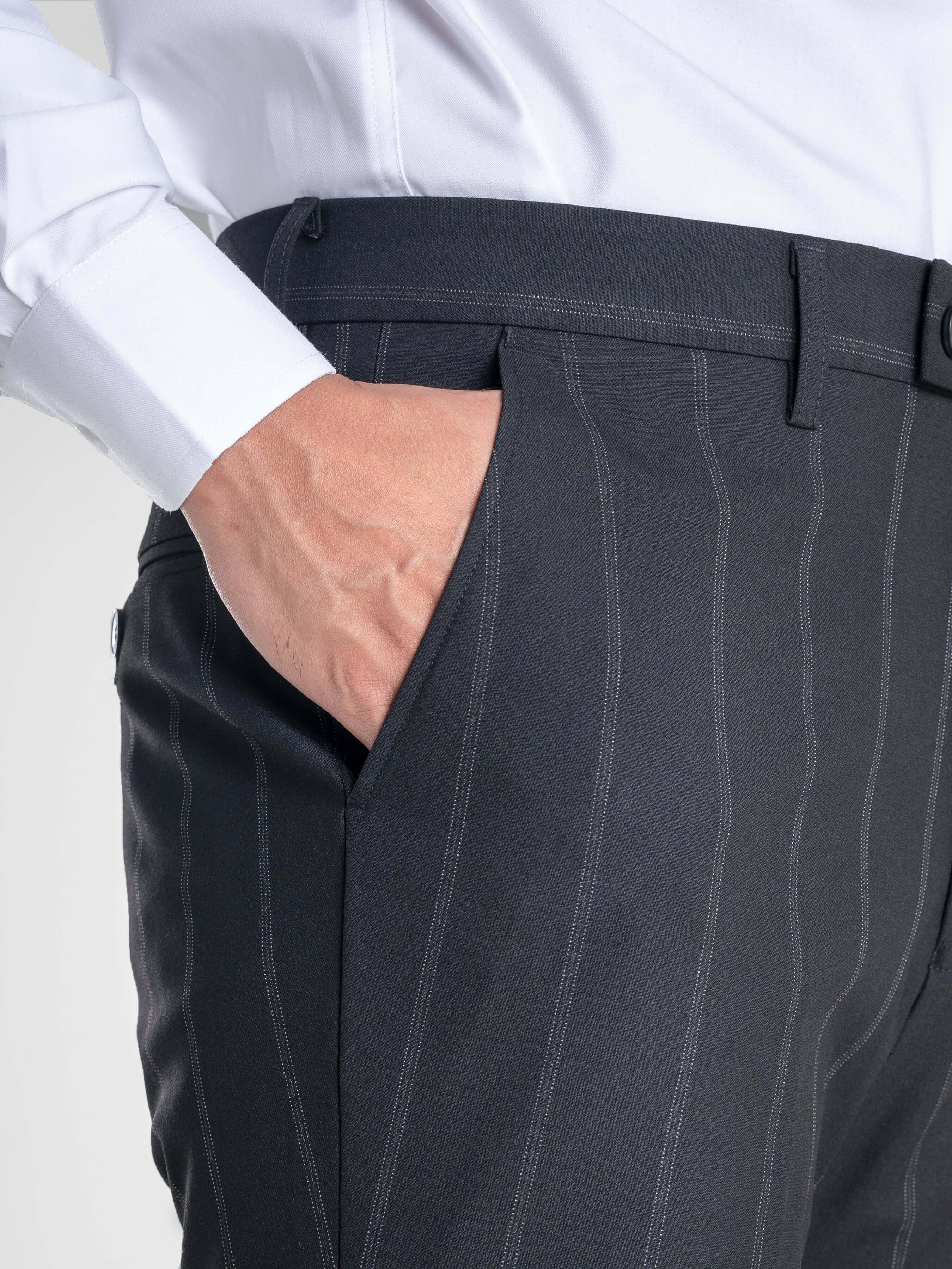 Trousers With Belt Loop - Black Wide Stripes (Slim Straight)