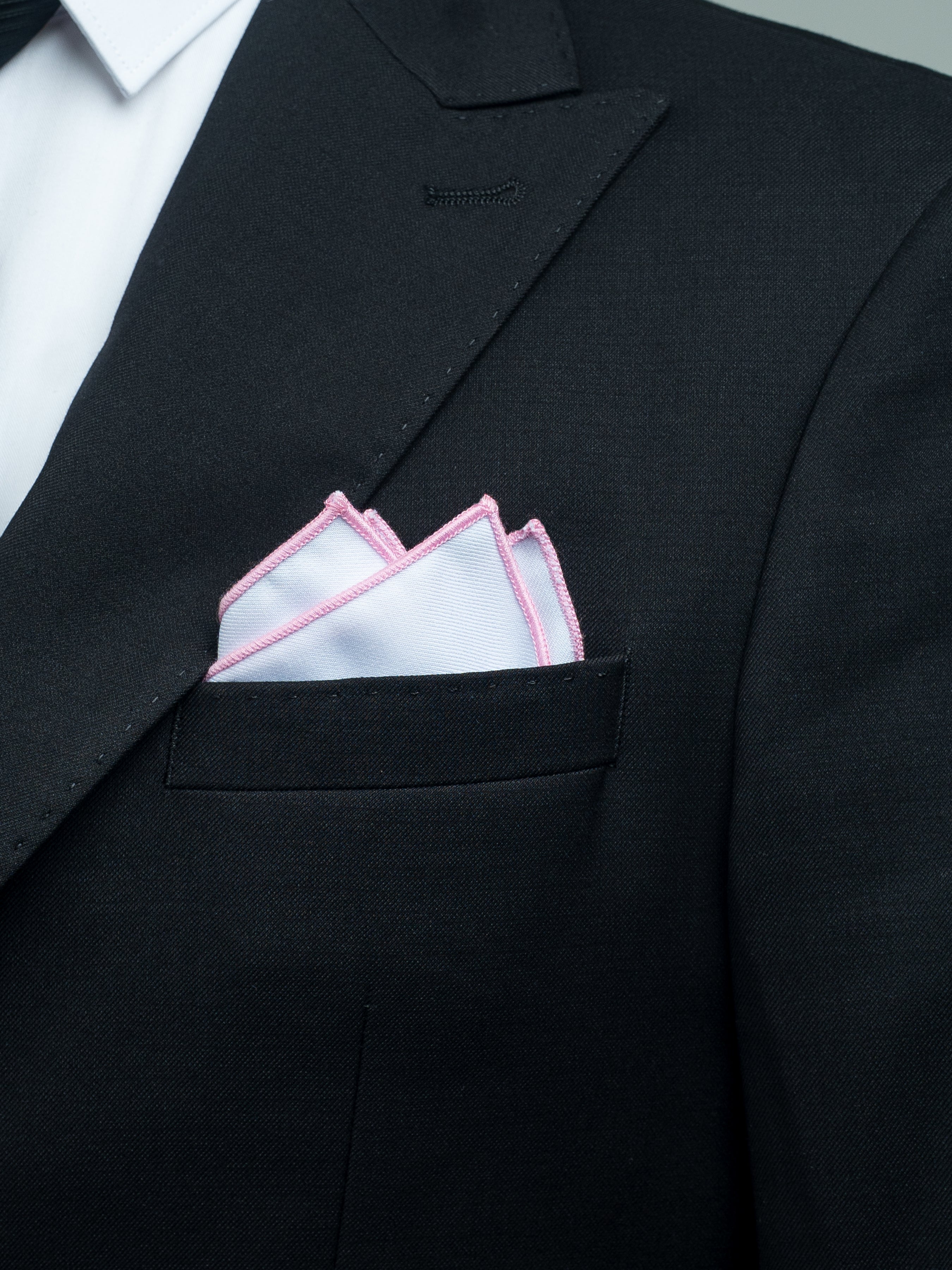 Cotton White Pocket Square with Contrast Piping