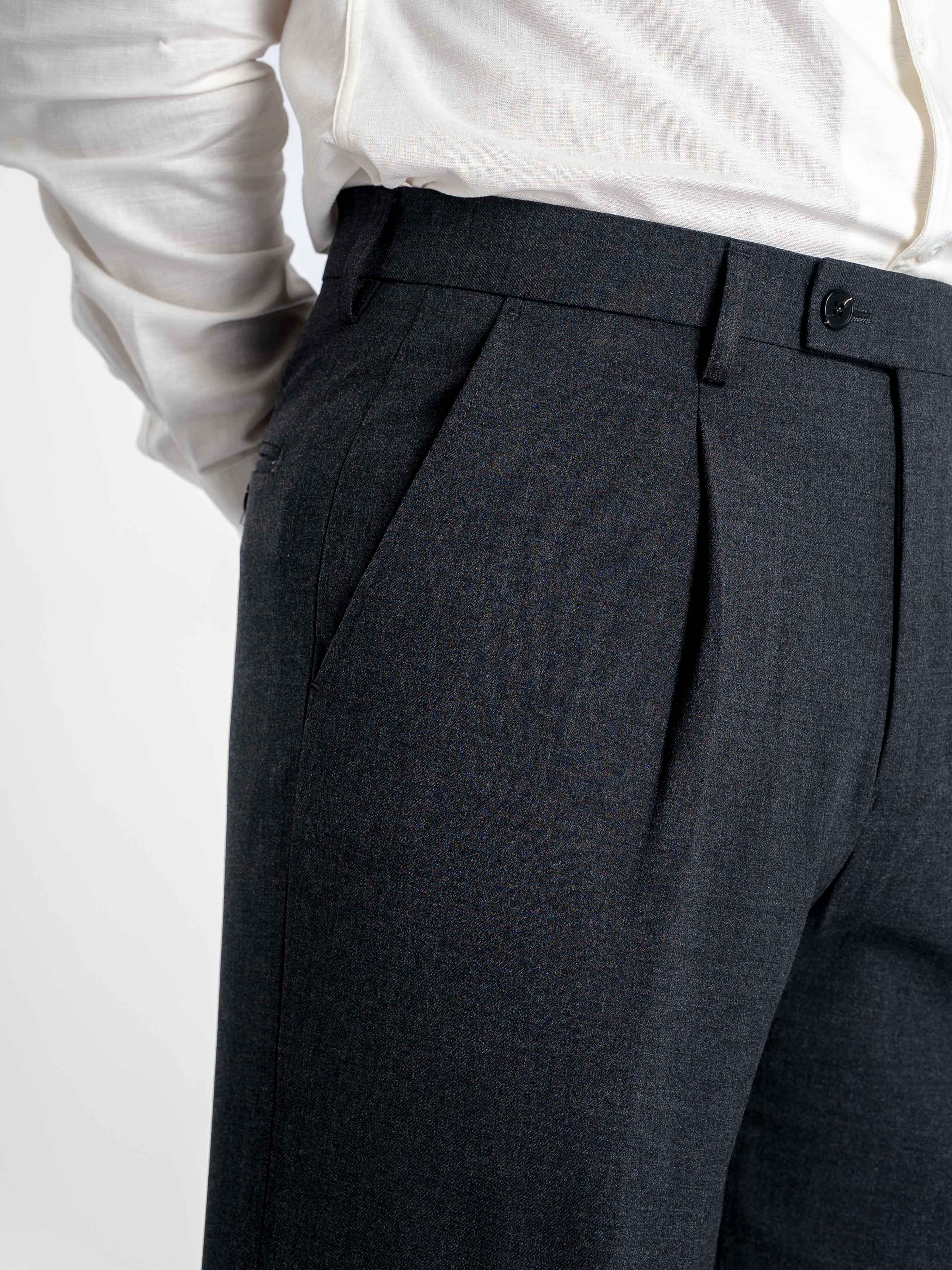 Vicolo Trousers With Belt Loop - Dark Grey (Wide Fit)