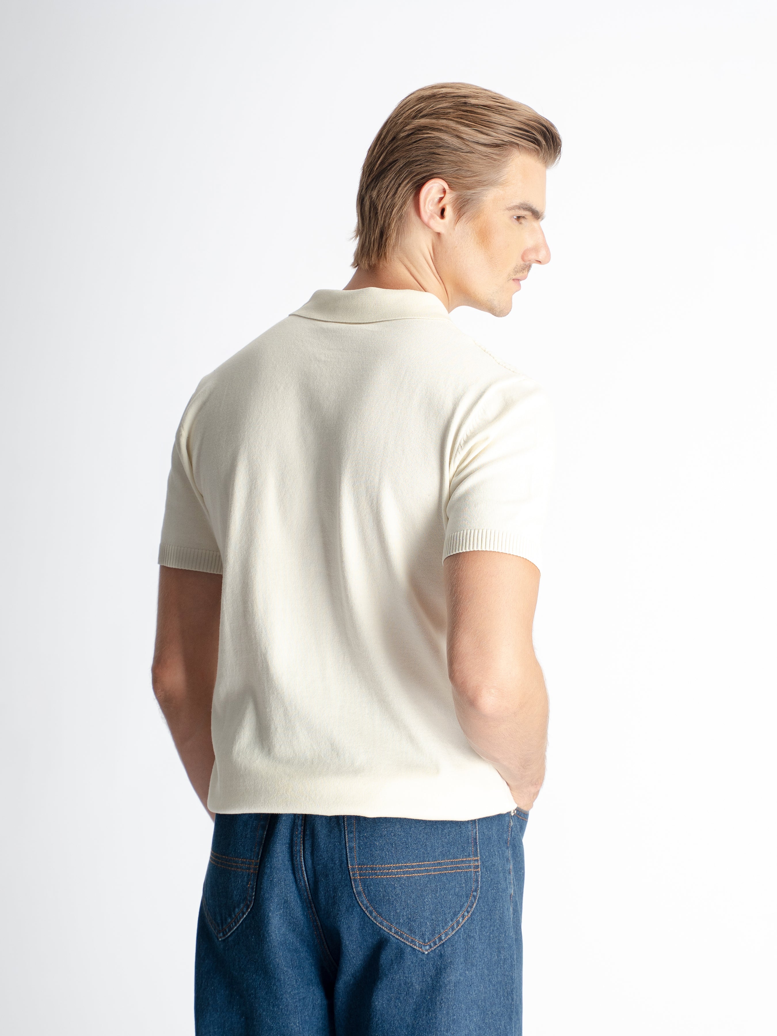 Renzo Knit Polo Tee - Beige Quarter-Zip