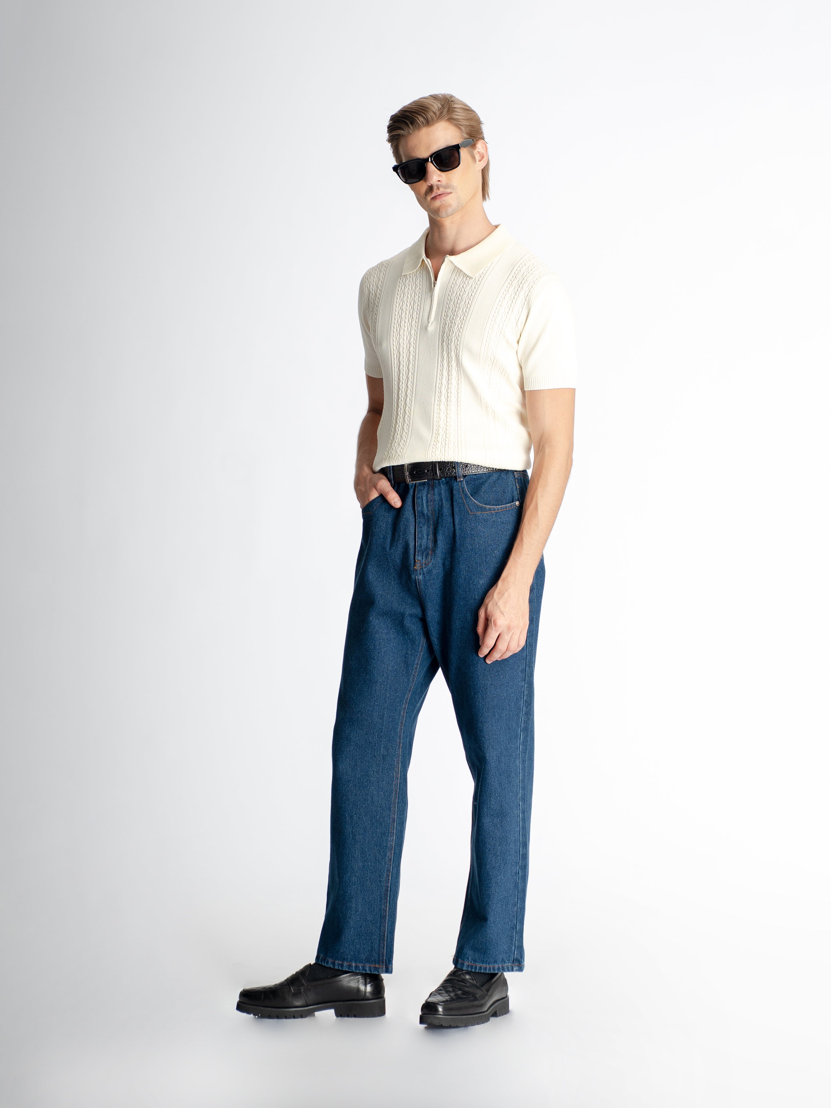 Renzo Knit Polo Tee - Beige Quarter-Zip
