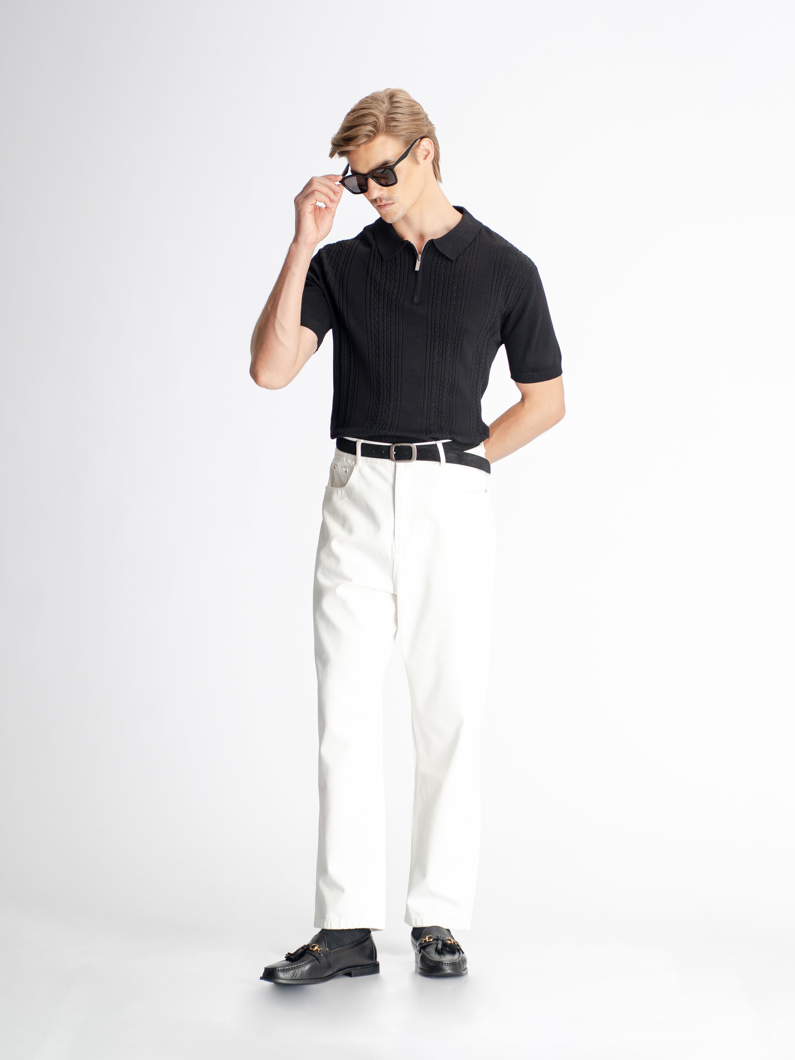 Renzo Knit Polo Tee - Black Quarter-Zip