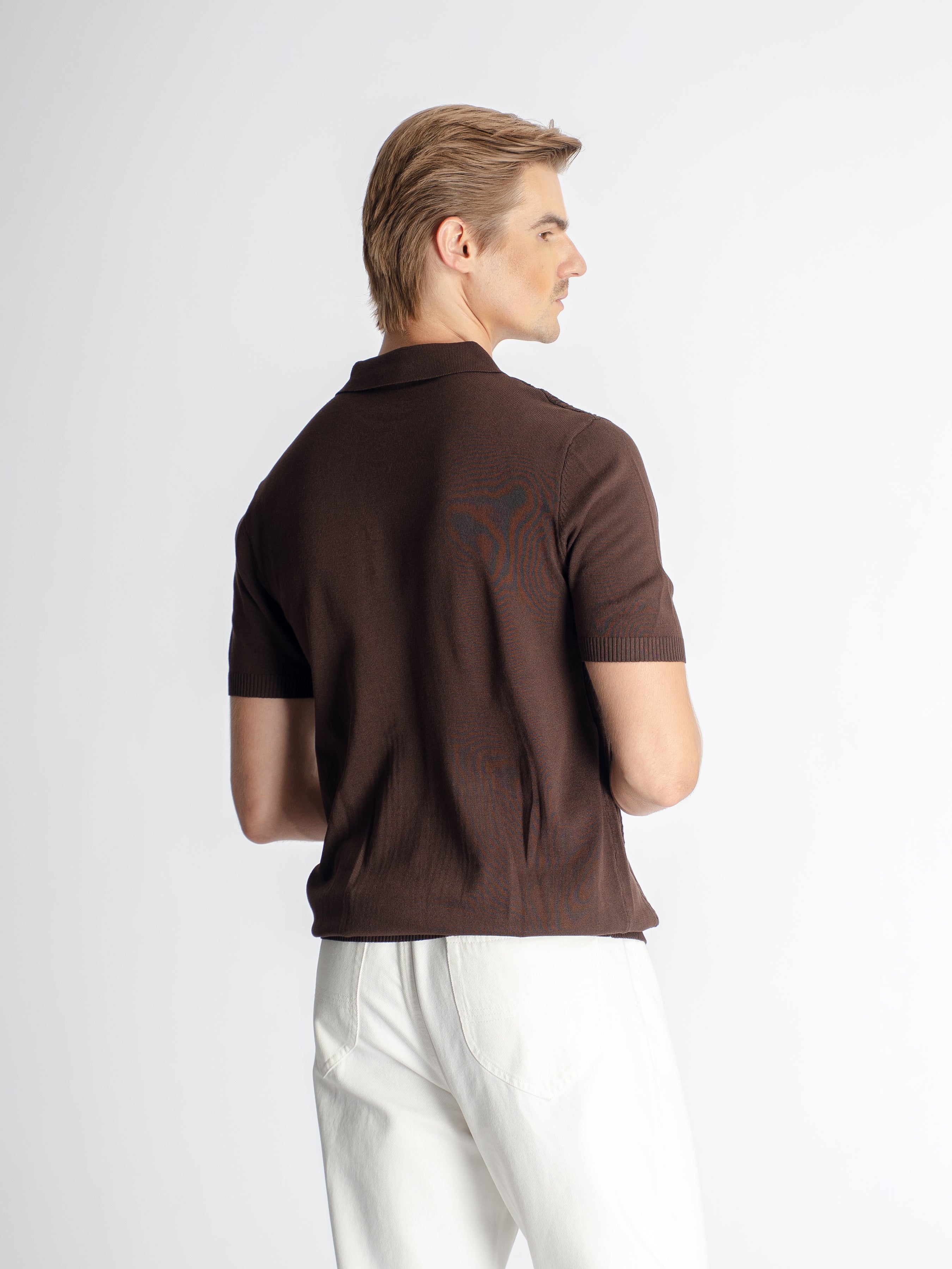 Renzo Knit Polo Tee - Dark Coffee Quarter-Zip
