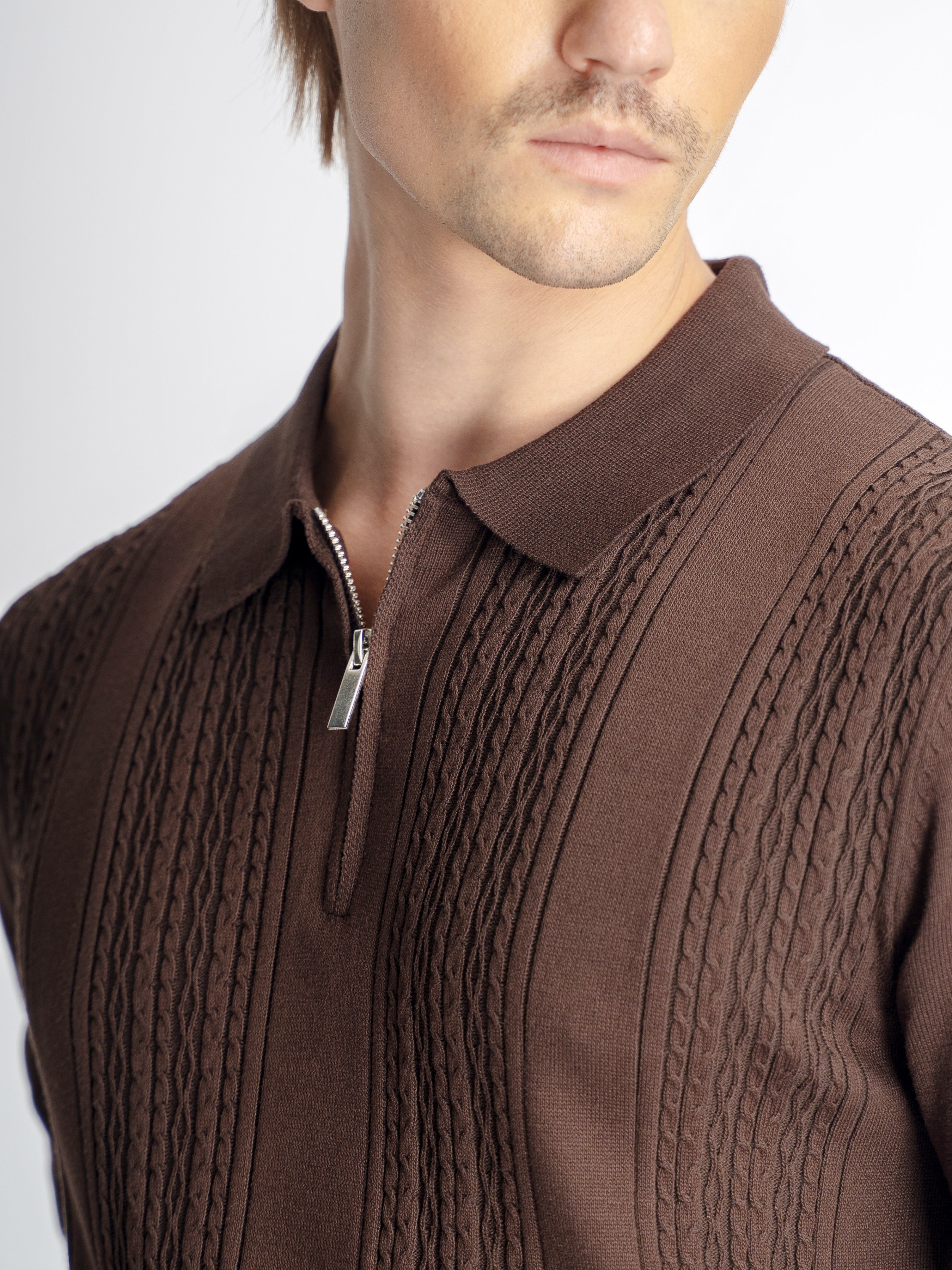 Renzo Knit Polo Tee - Dark Coffee Quarter-Zip