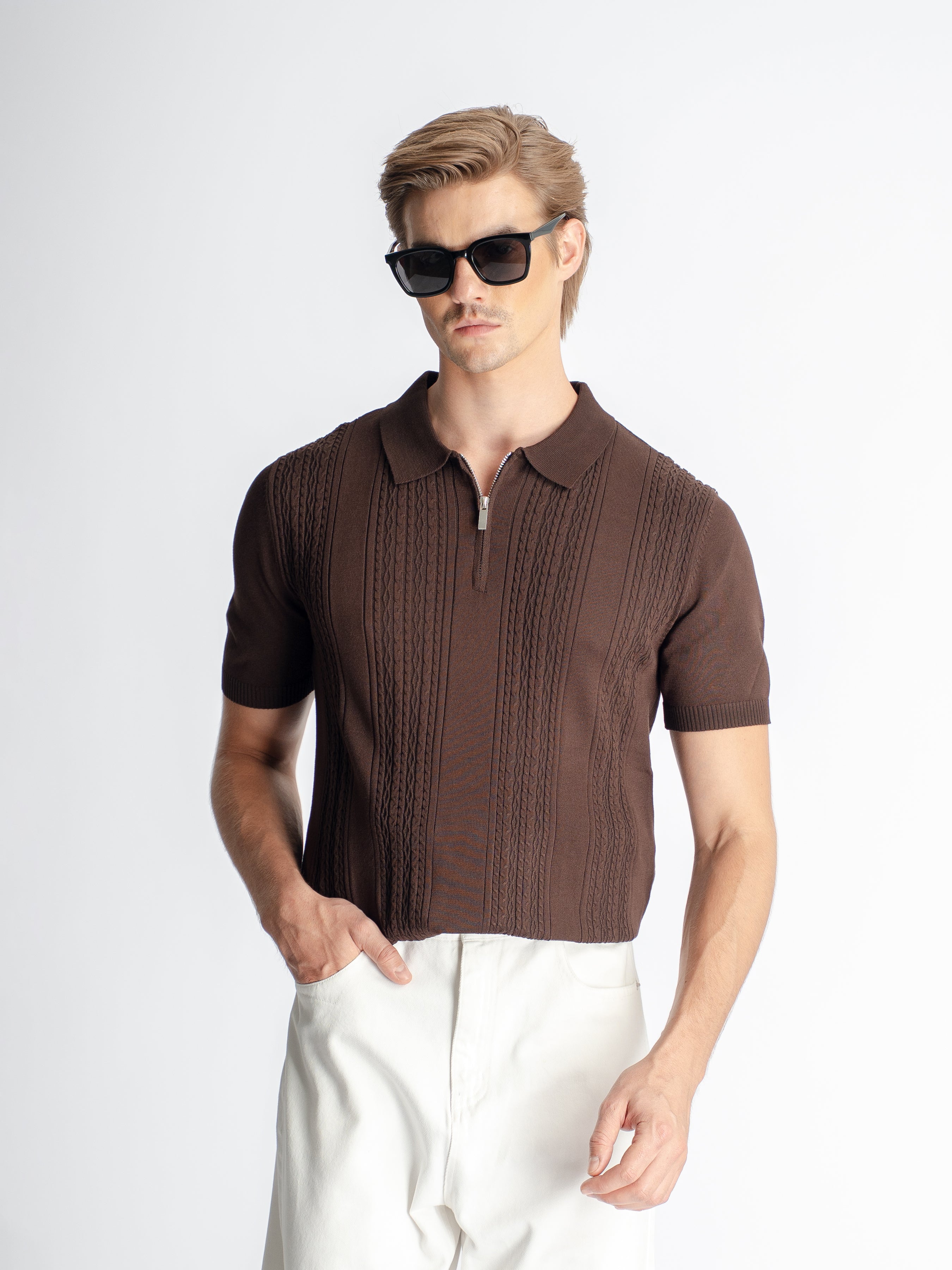 Renzo Knit Polo Tee - Dark Coffee Quarter-Zip