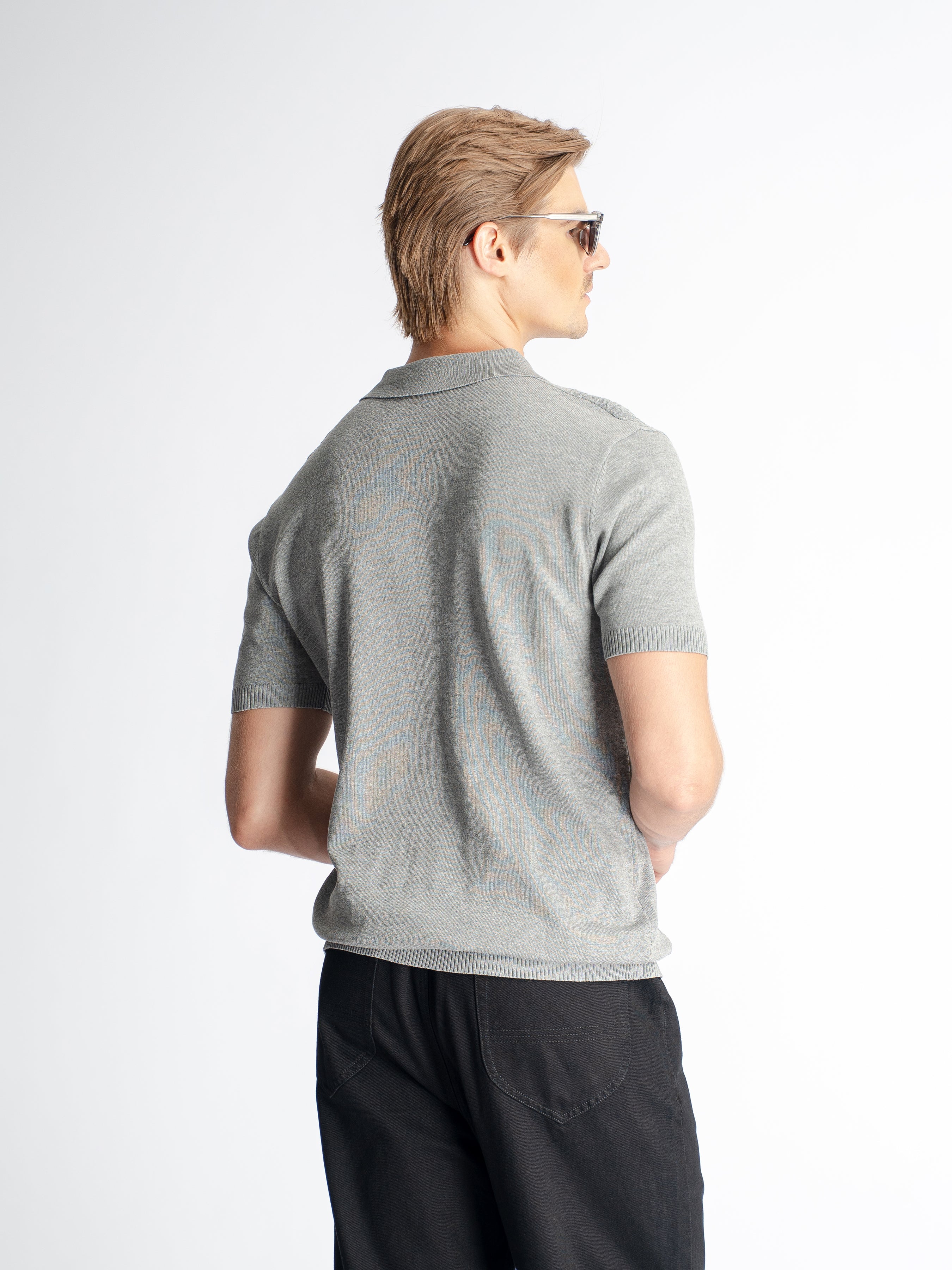 Renzo Knit Polo Tee - Grey Quarter-Zip