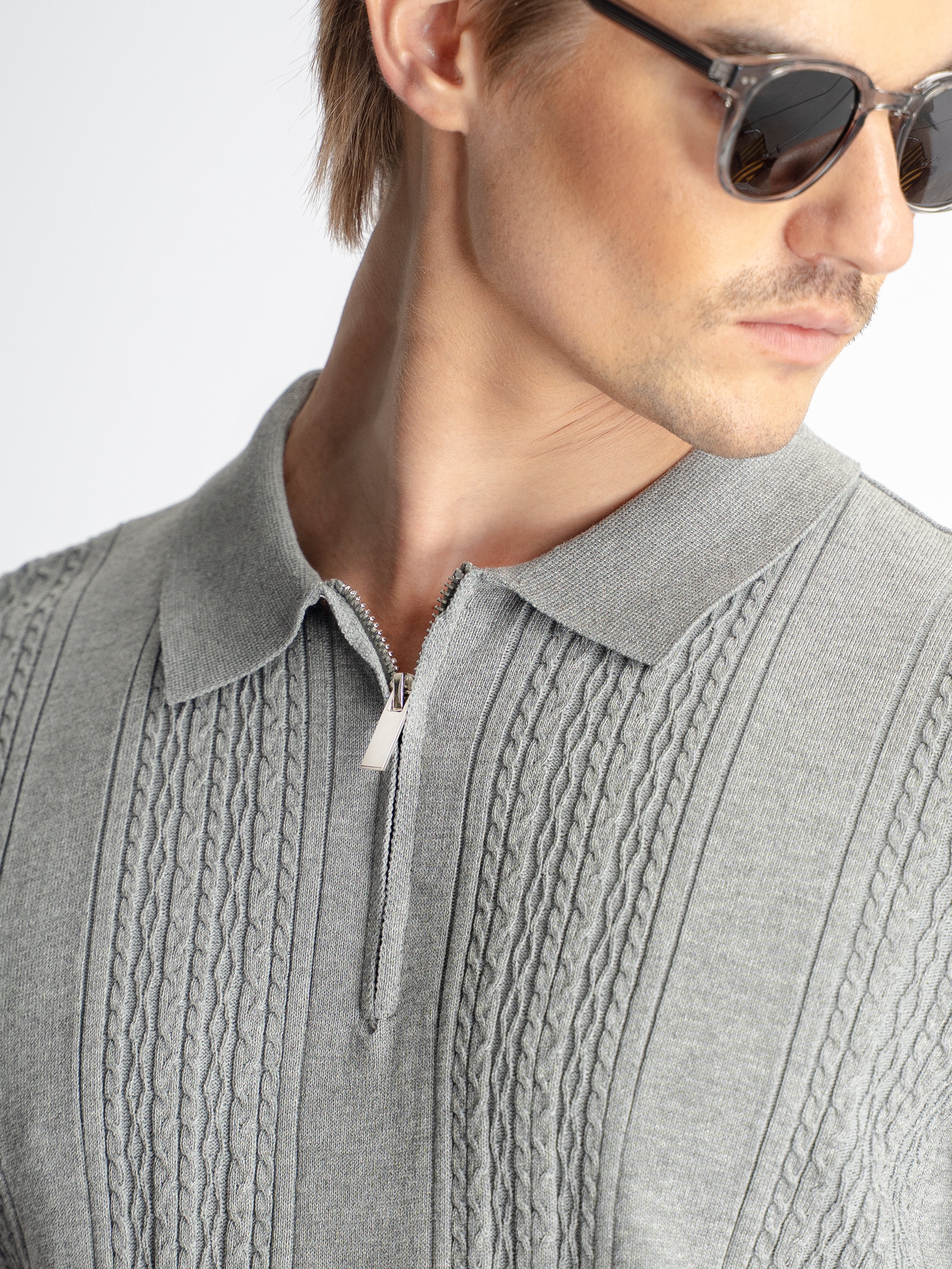 Renzo Knit Polo Tee - Grey Quarter-Zip