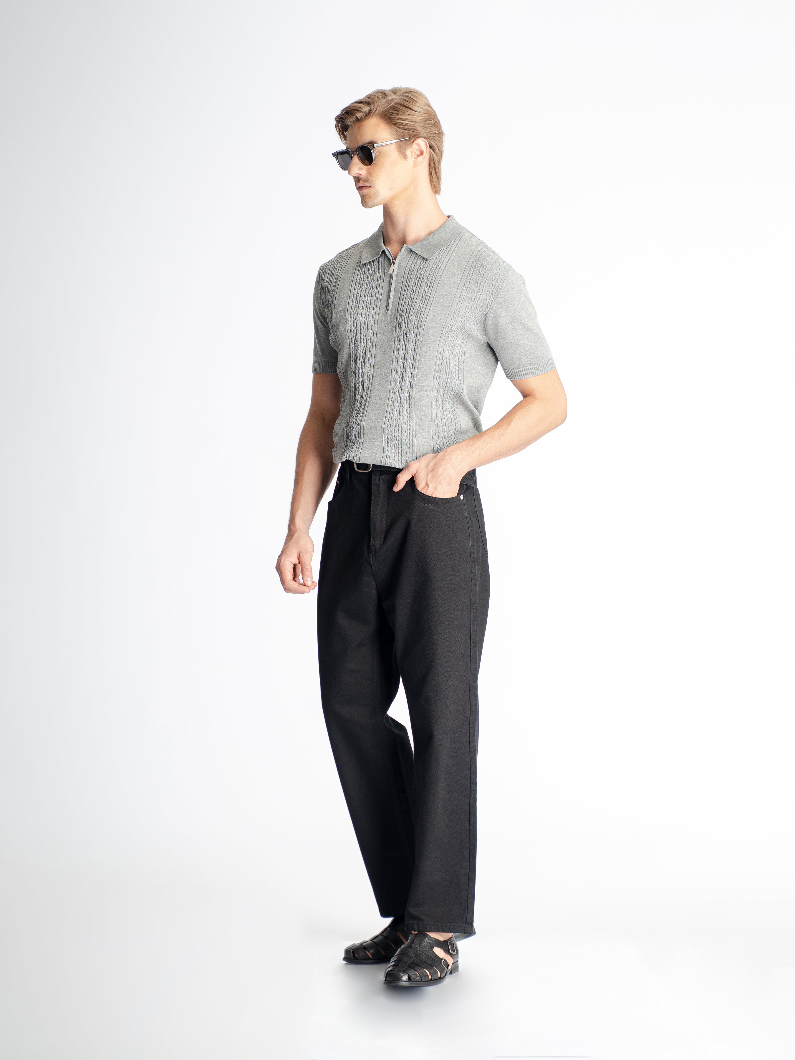 Renzo Knit Polo Tee - Grey Quarter-Zip