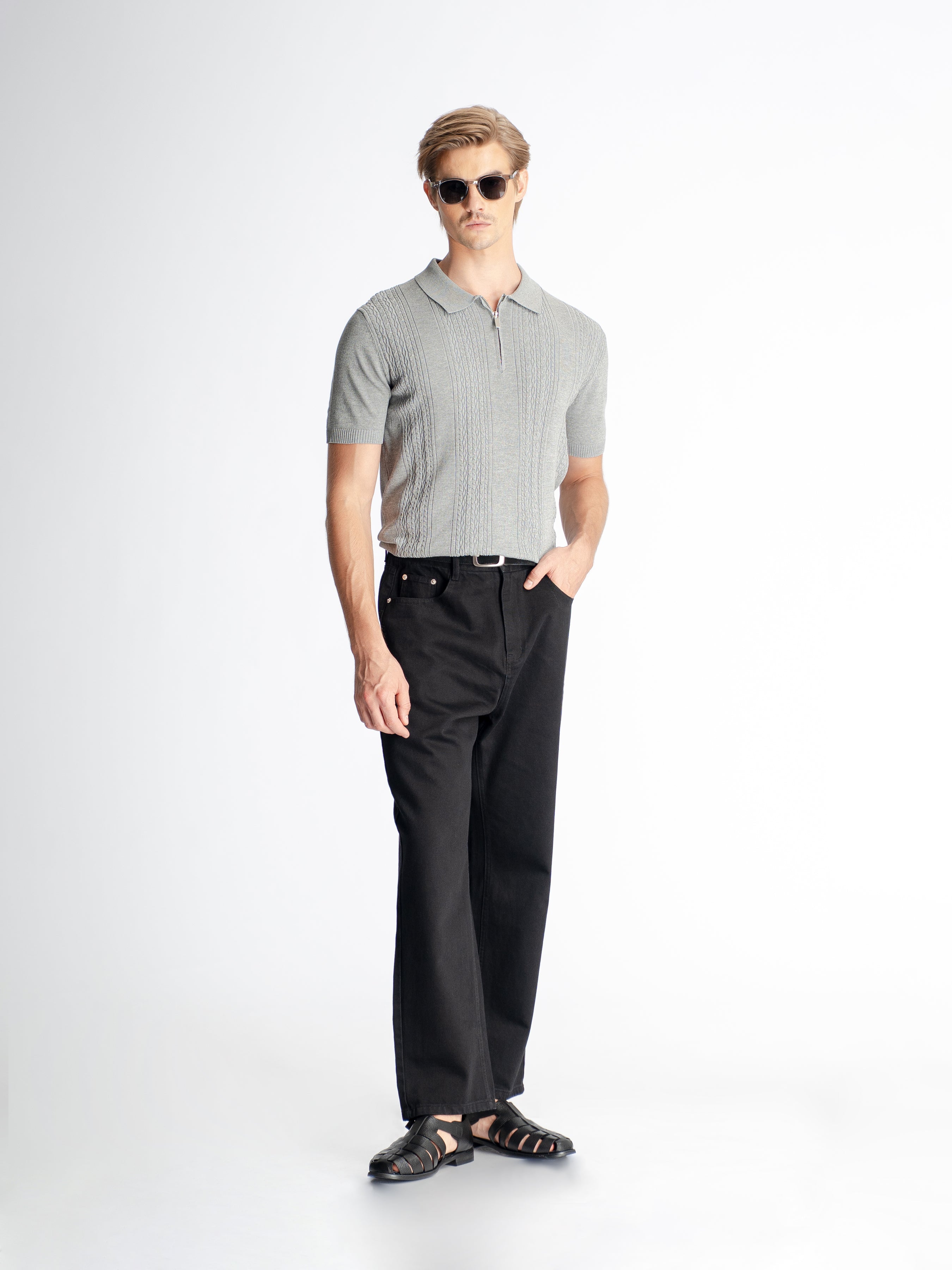 Renzo Knit Polo Tee - Grey Quarter-Zip