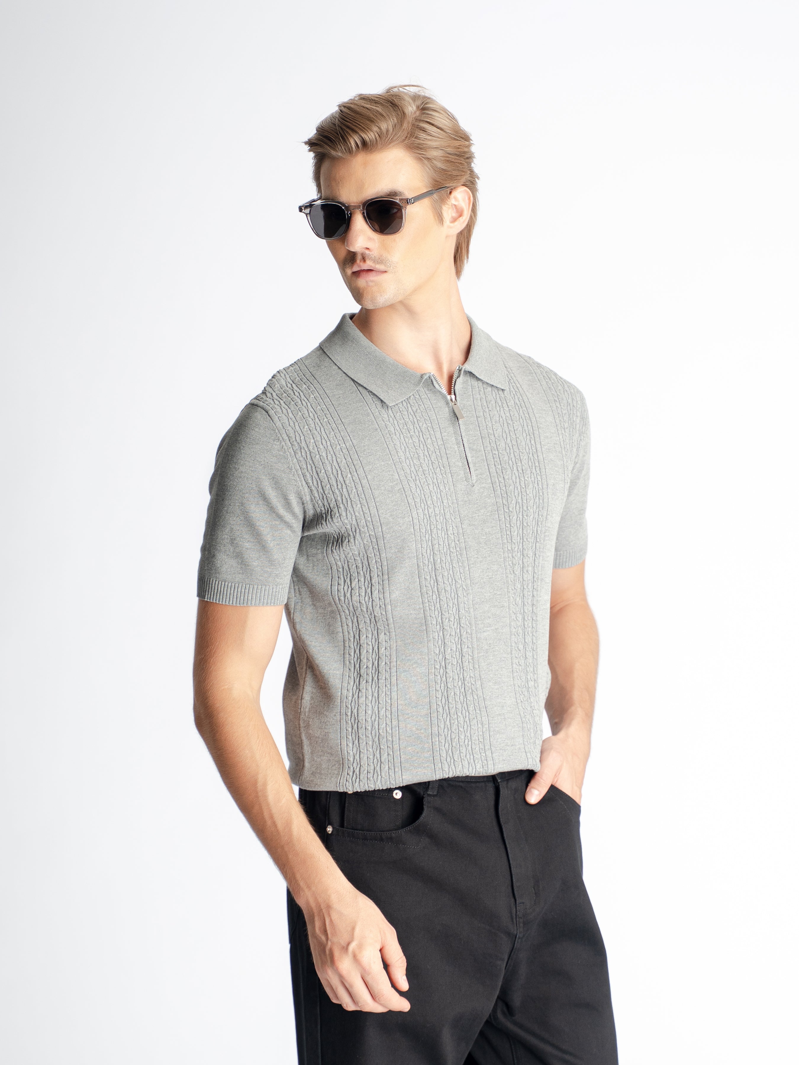 Renzo Knit Polo Tee - Grey Quarter-Zip