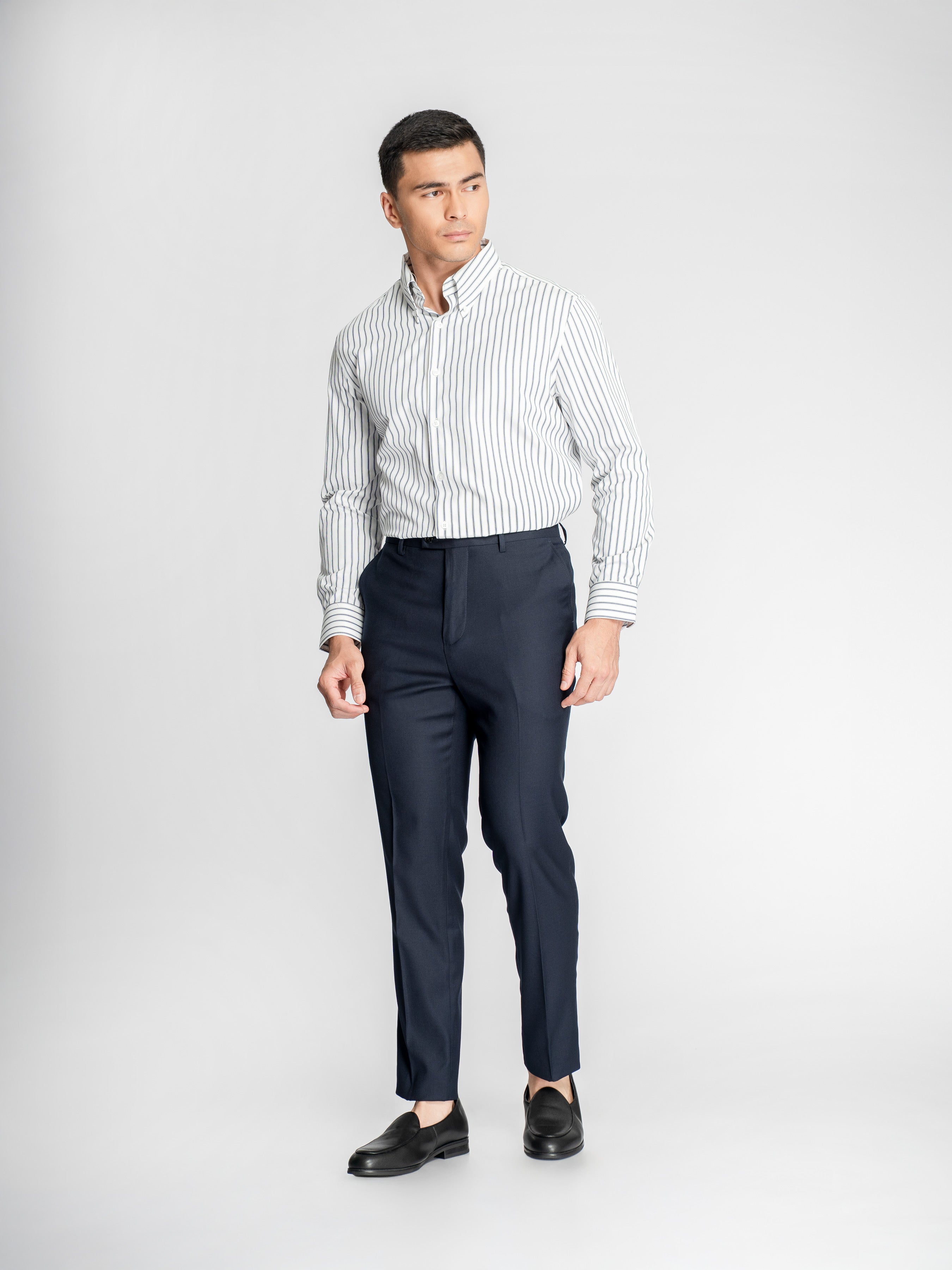 Romano Stripe Shirt – White Blue Stripe (Button-Down Collar)