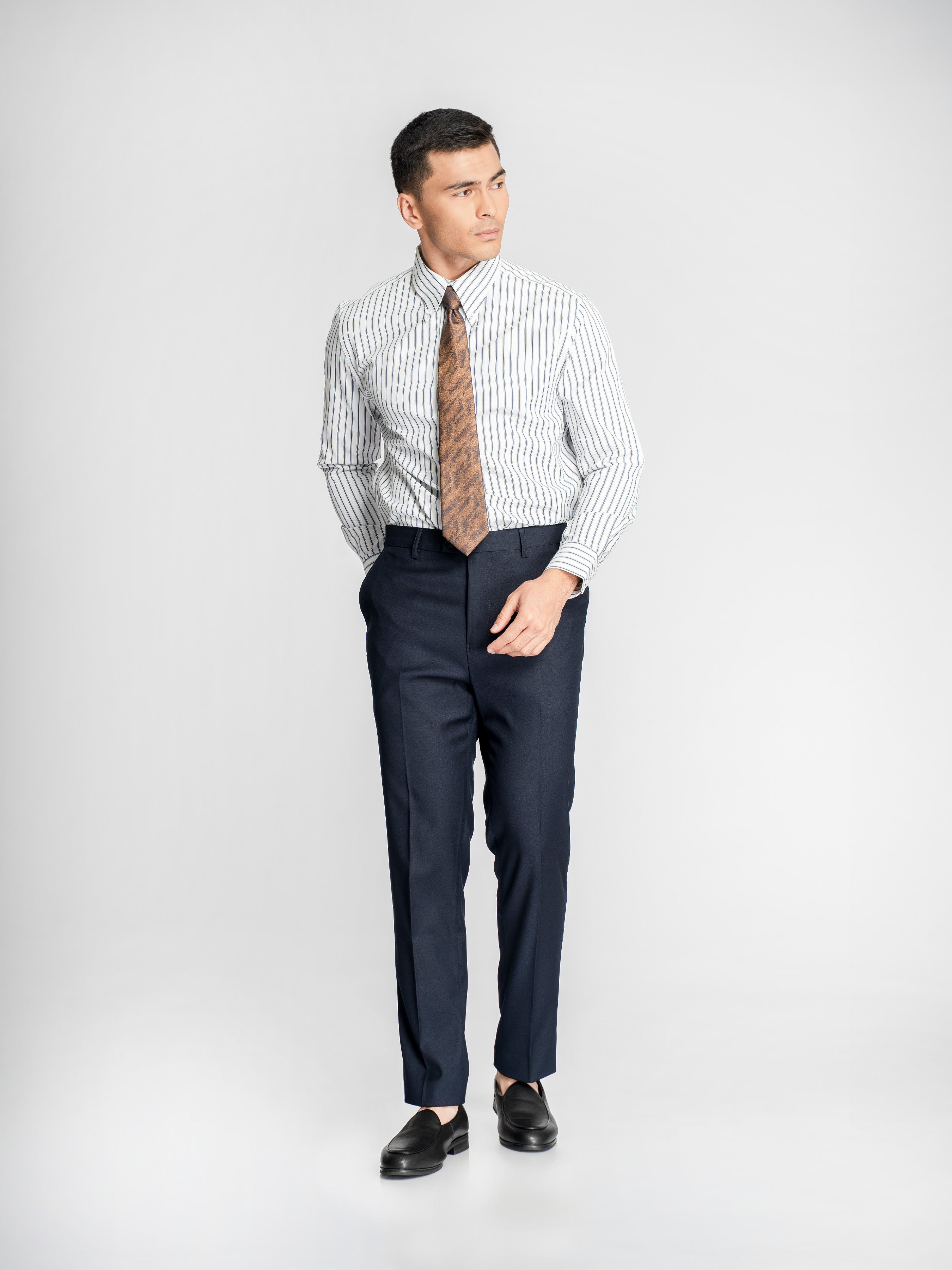 Romano Stripe Shirt – White Blue Stripe (Button-Down Collar)