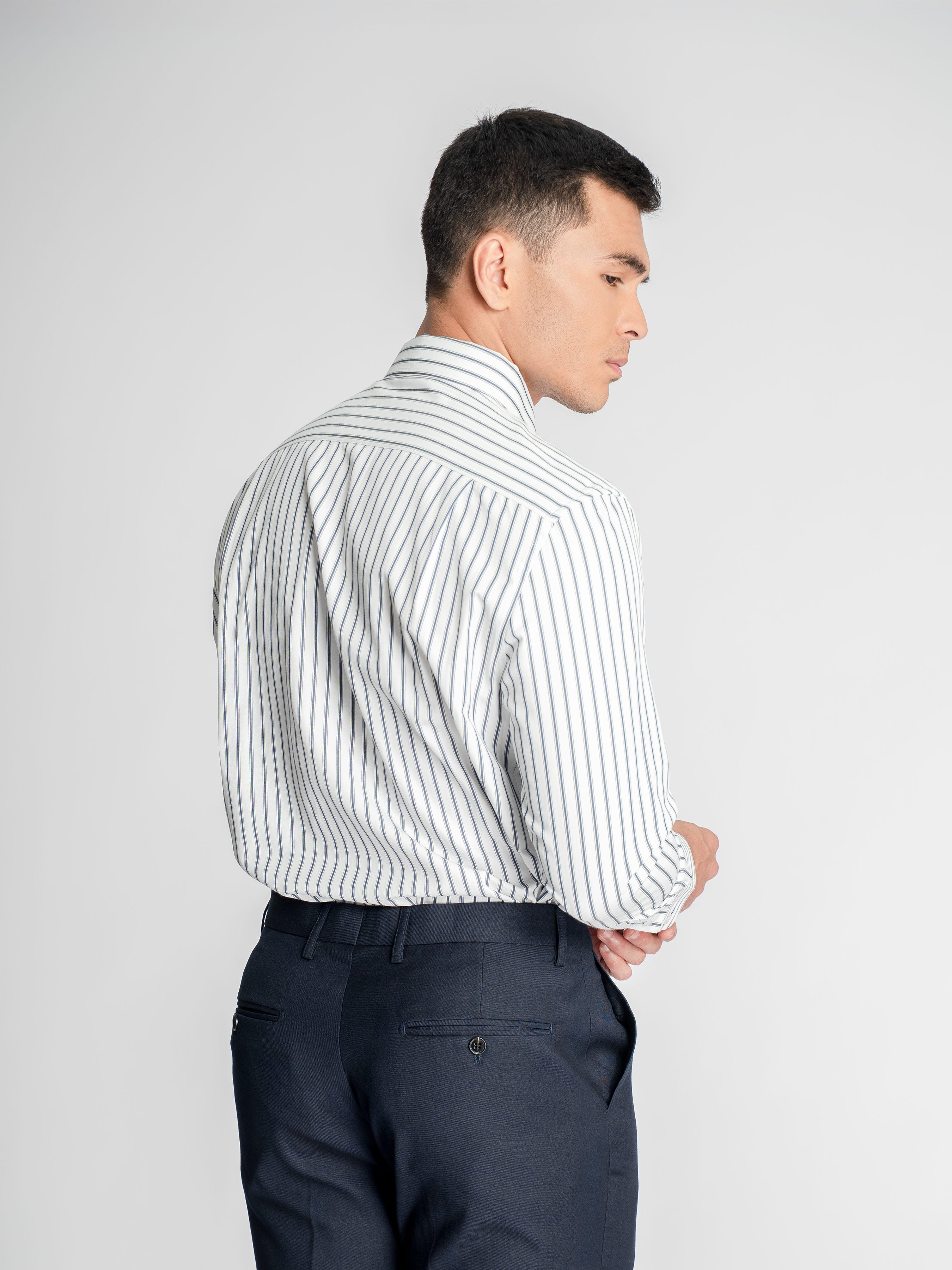 Romano Stripe Shirt – White Blue Stripe (Button-Down Collar)
