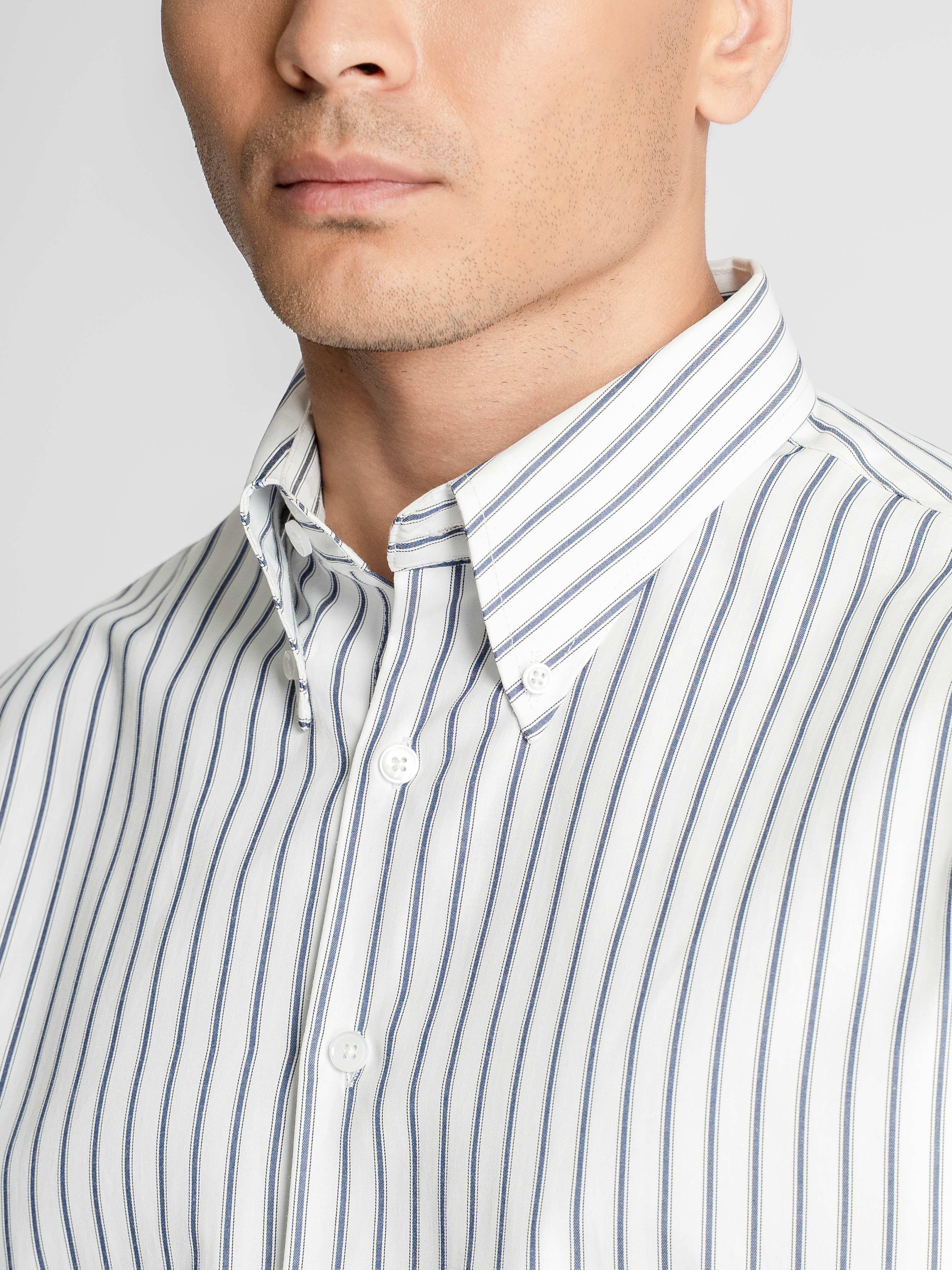 Romano Stripe Shirt – White Blue Stripe (Button-Down Collar)