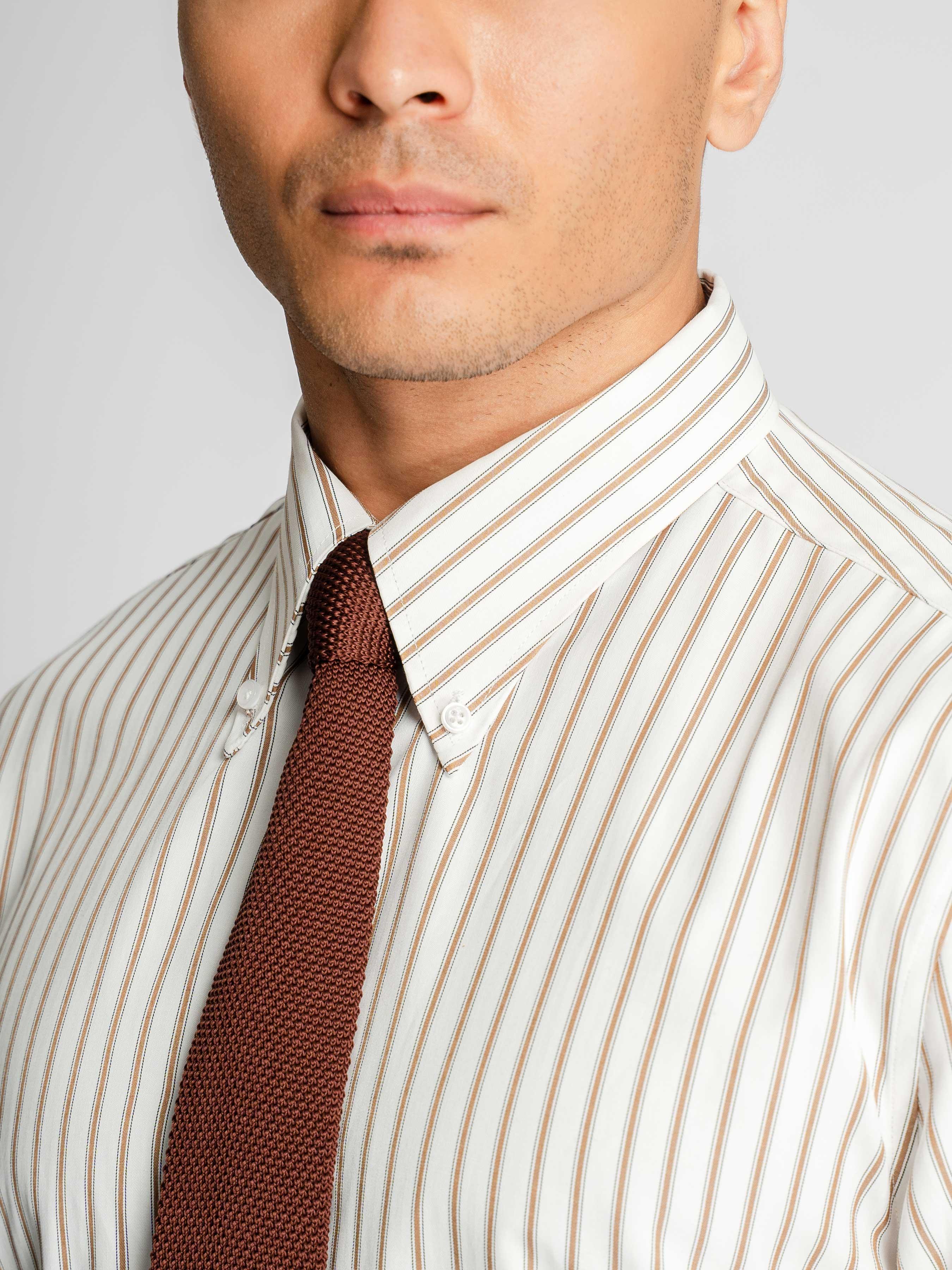 RomanoStripeShirtWhiteBrownStripe_ButtonDownCollar_Collar - Zeve