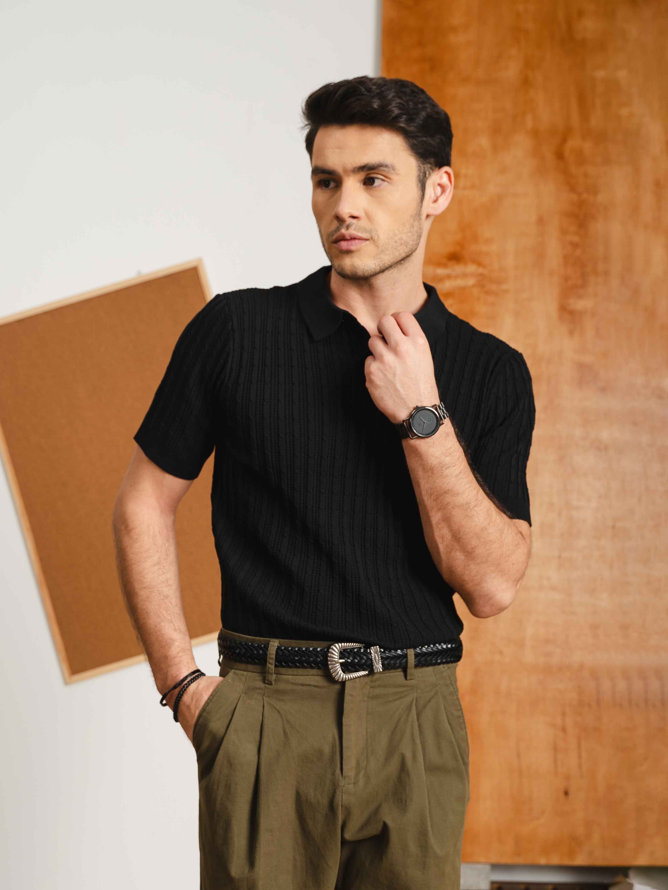 Rompii Knit Polo Tee - Black