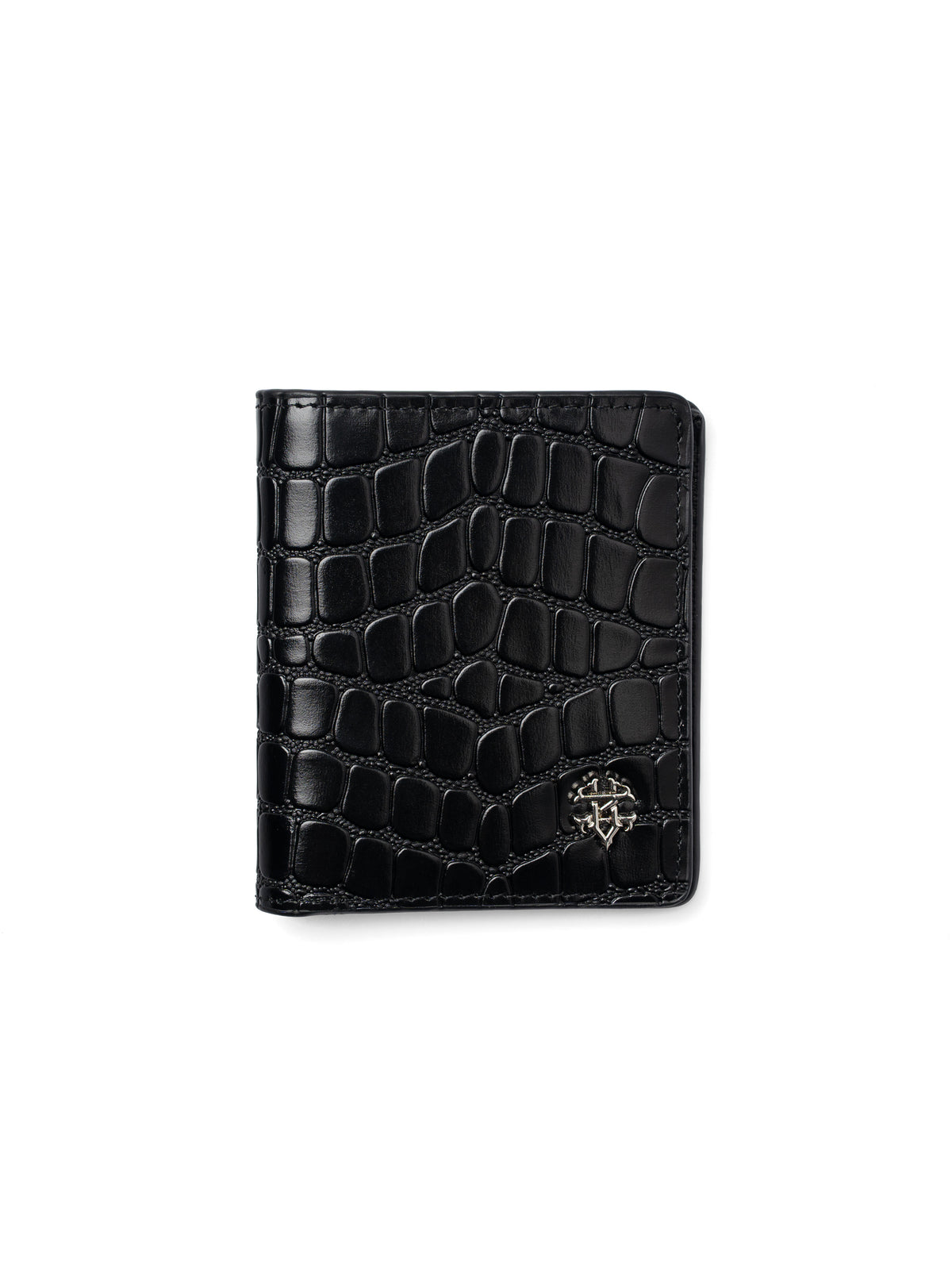 ScalatoFoldingWalletBlackCrocoLeatherFront - Zeve