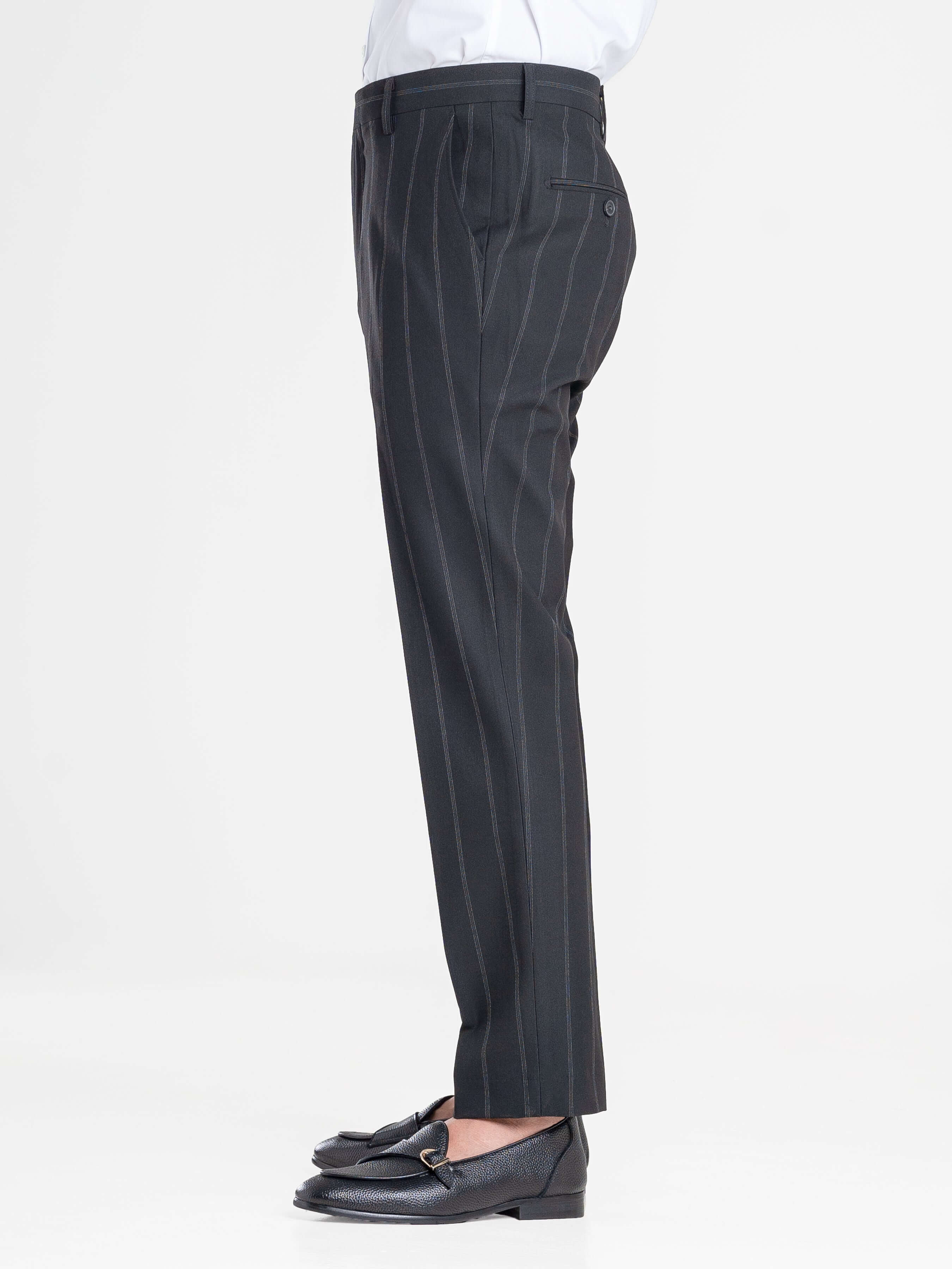 Trousers With Belt Loop - Black Wide Stripes (Slim Straight)