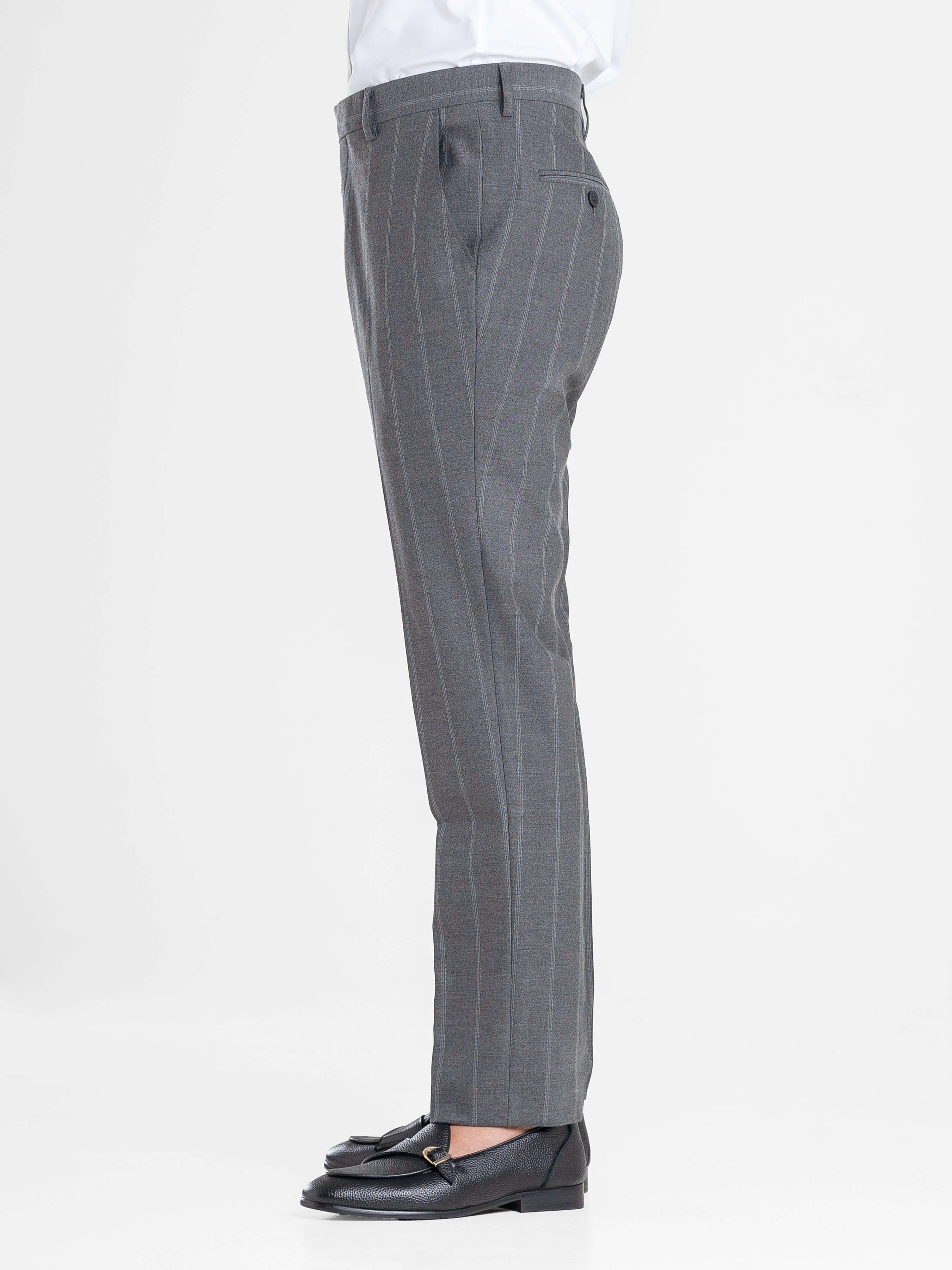 Trousers With Belt Loop - Dark Grey Wide Stripe (Slim Straight)
