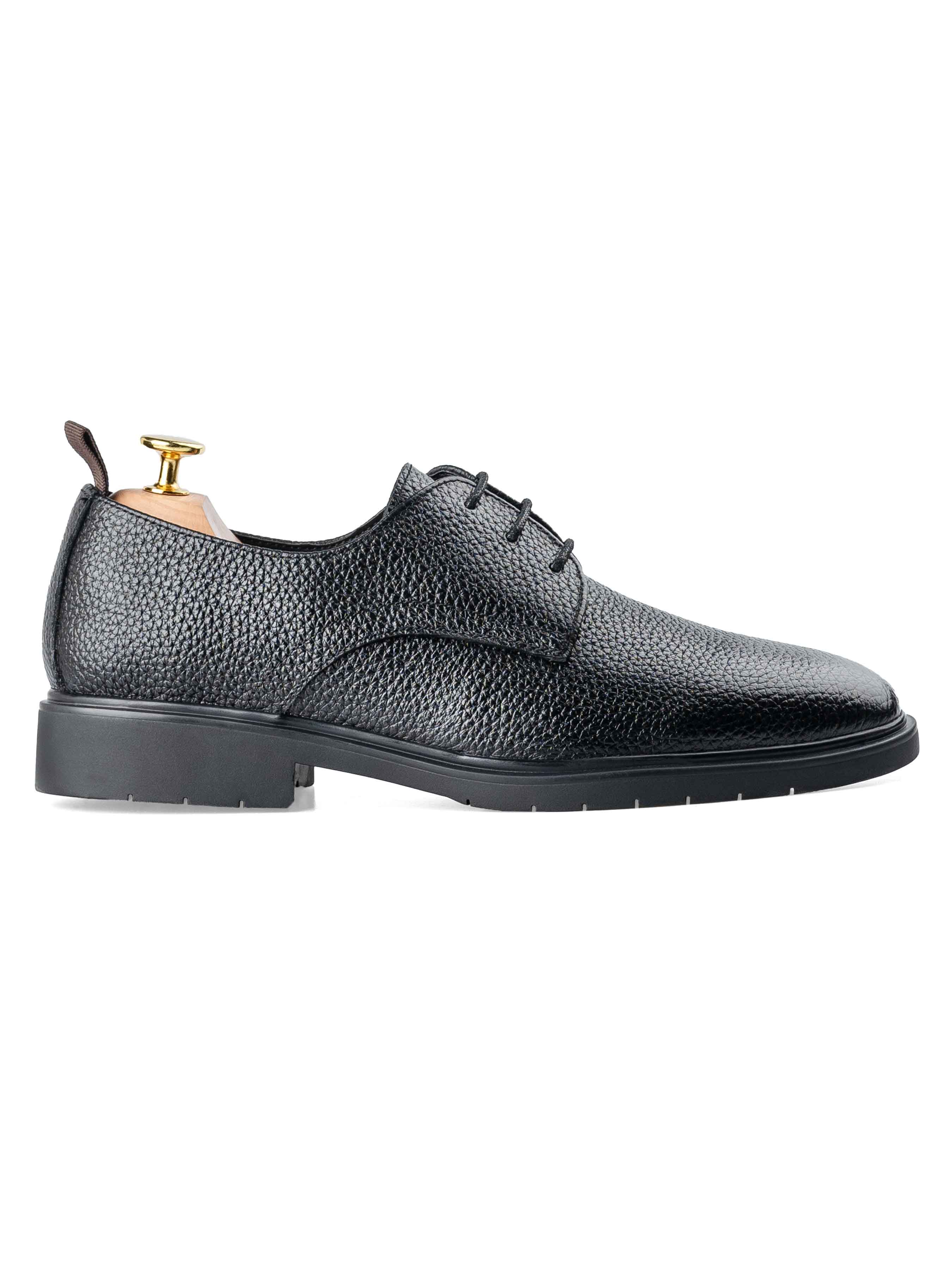 SideDerbyLaceUpBlackPebbleGrainLeatherRuggedSole - Zeve