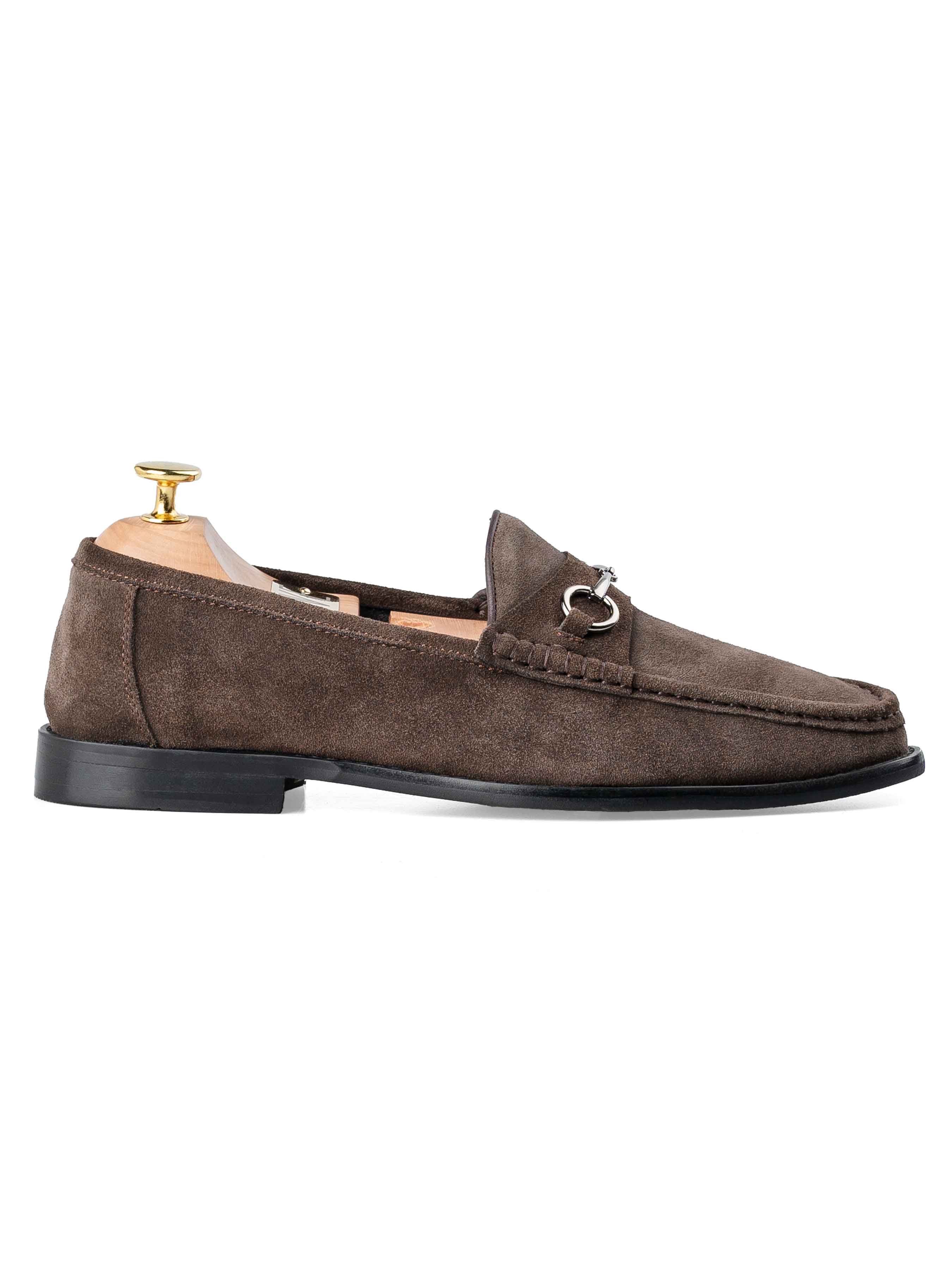 SideHorsebitMoccasinLoaferDarkBrownSuedeLeatherSilverBuckle - Zeve