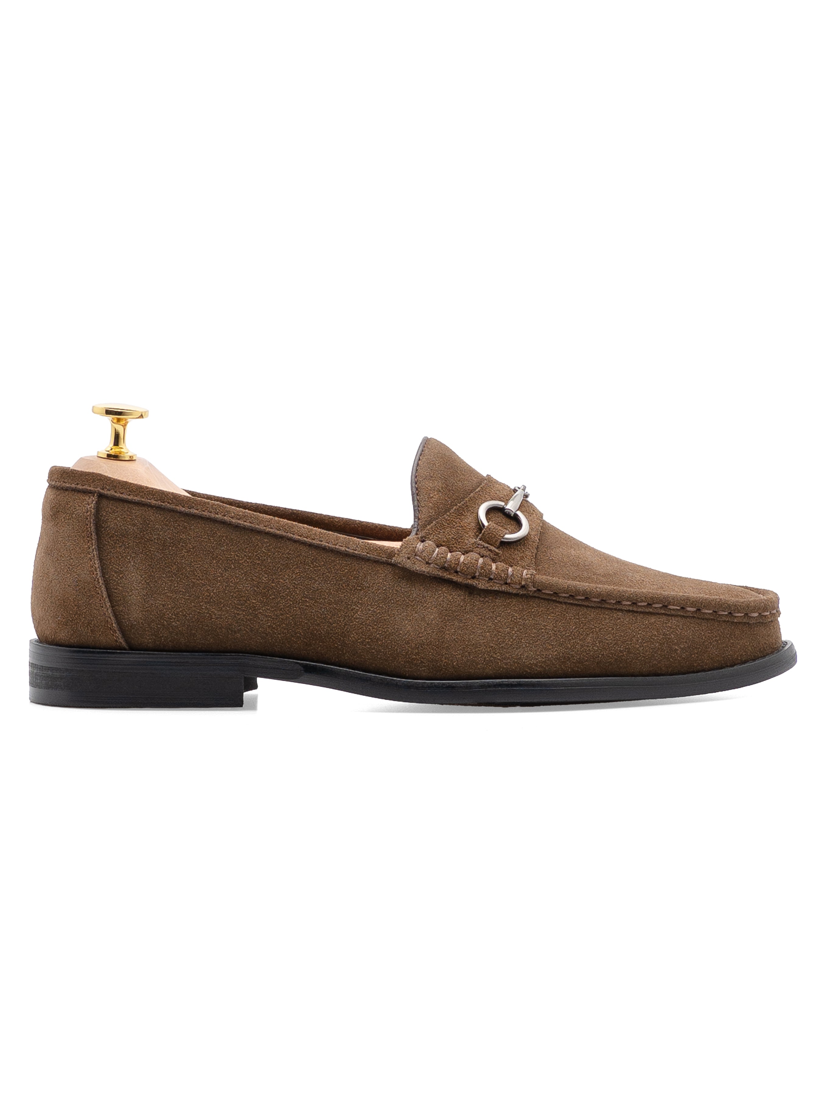 Mario Horsebit Moccasin Loafer - Khakis Suede Leather (Silver Buckle)