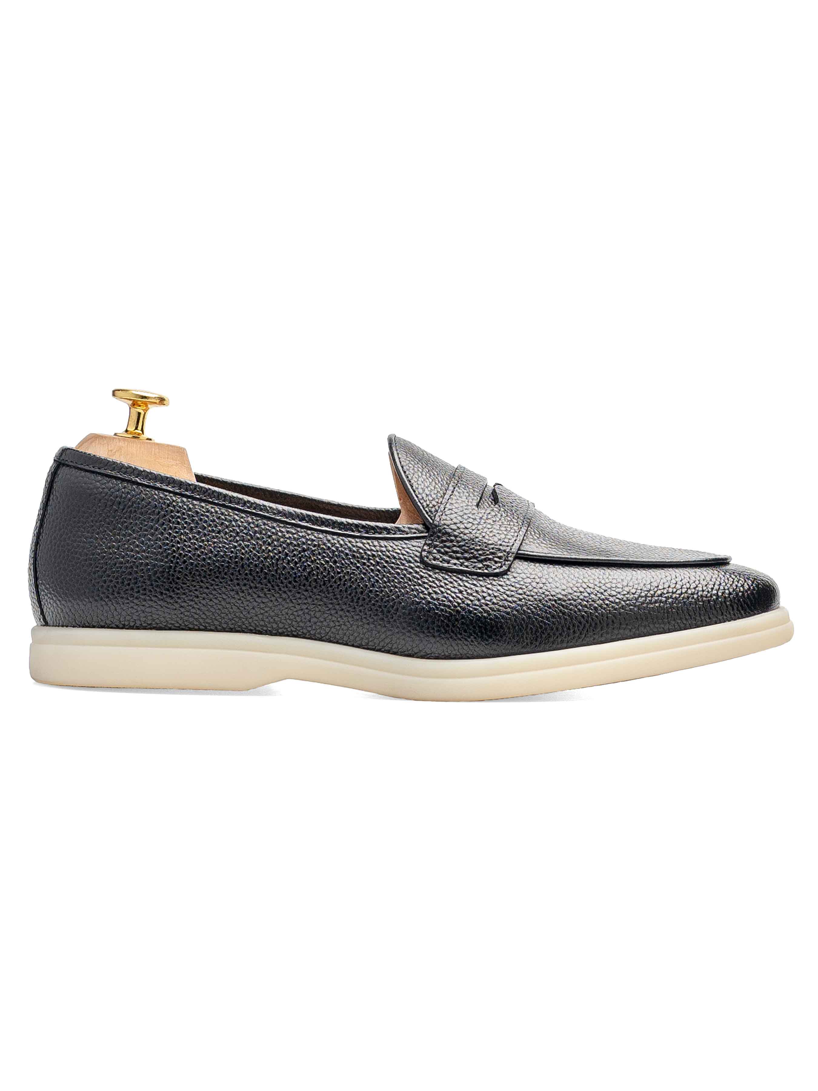 Pietro Belgian Loafer - Black Pebble Grain Leather (Soflex Sole)