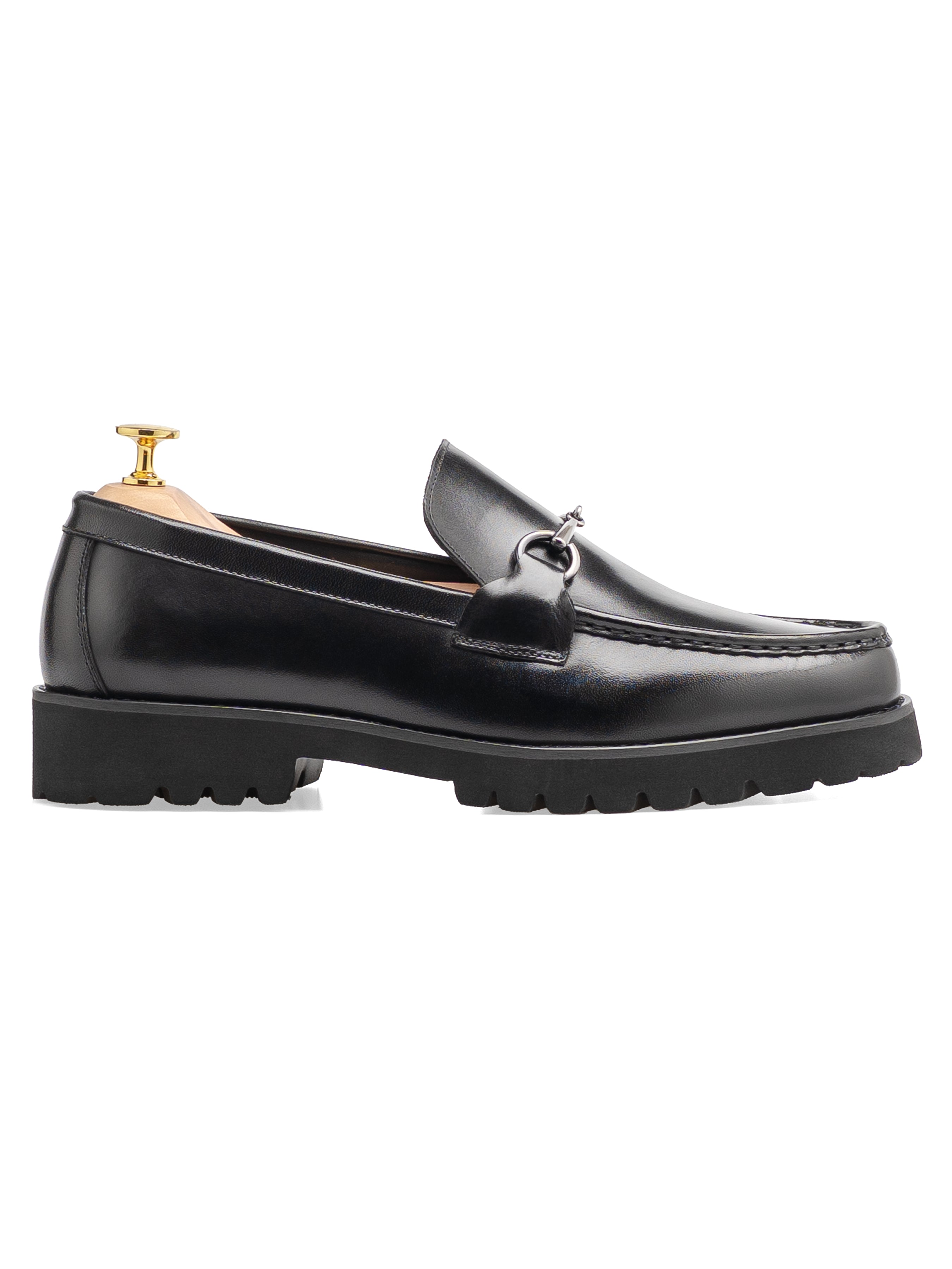 Penny Loafer Horsebit Silver Buckle- Black Leather (Eva Combat)
