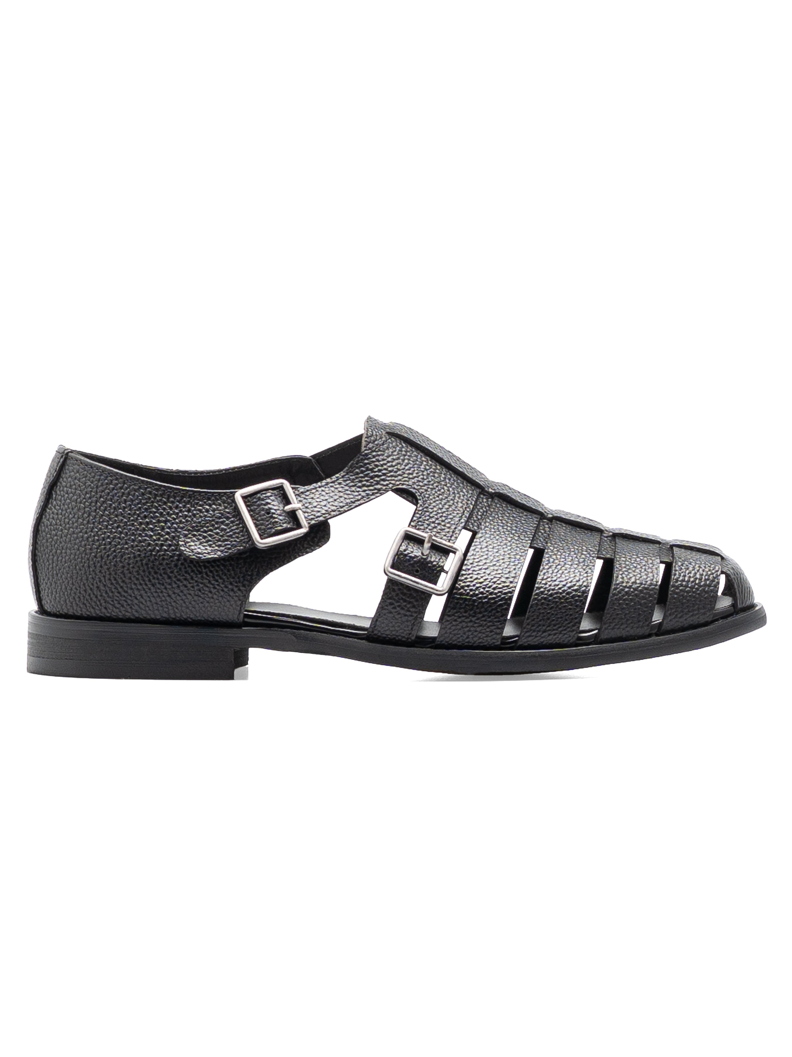 SideVenetoSandalBlackPebbleGrainLeather - Zeve
