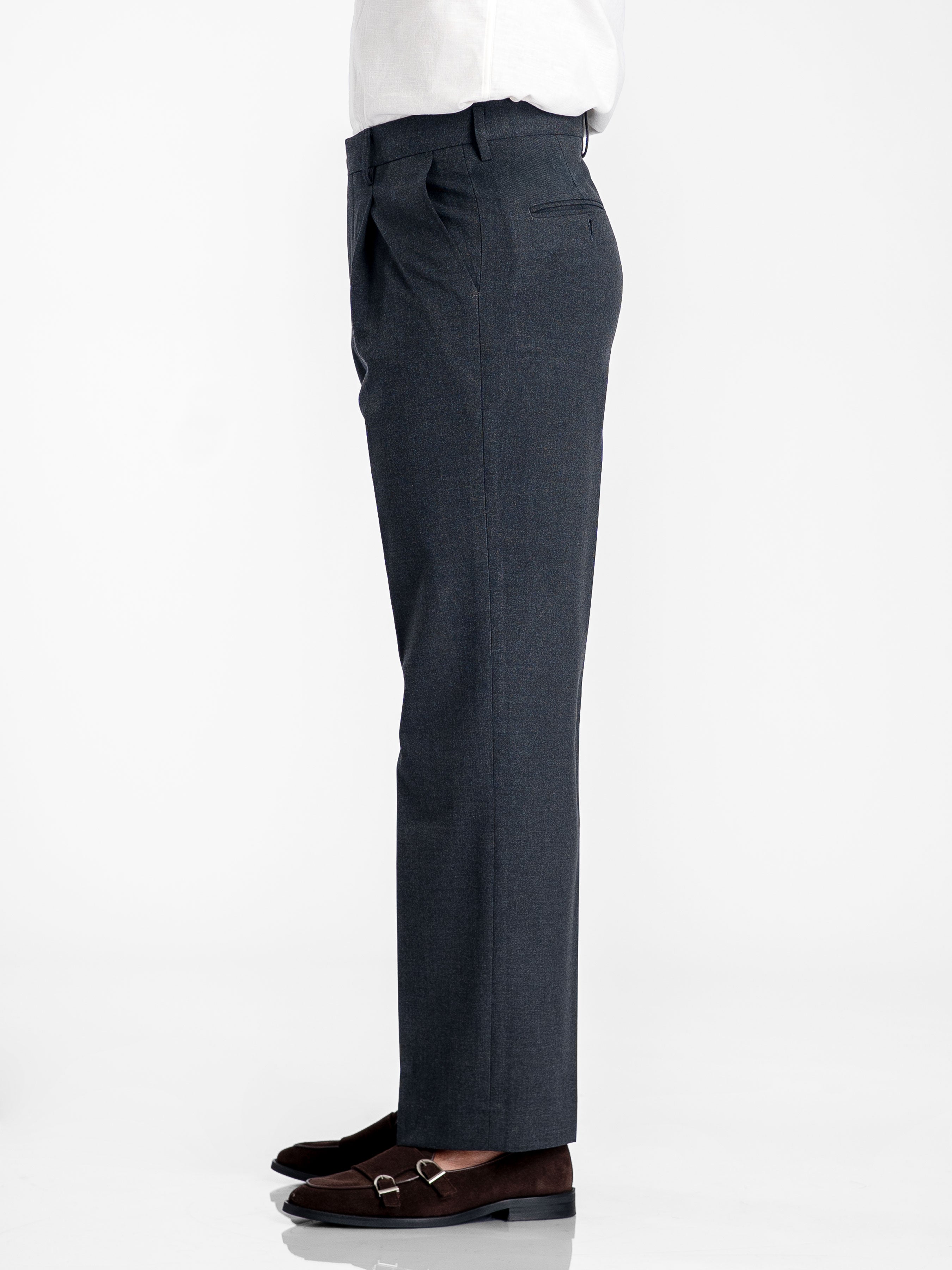 Vicolo Trousers With Belt Loop - Dark Grey (Wide Fit)