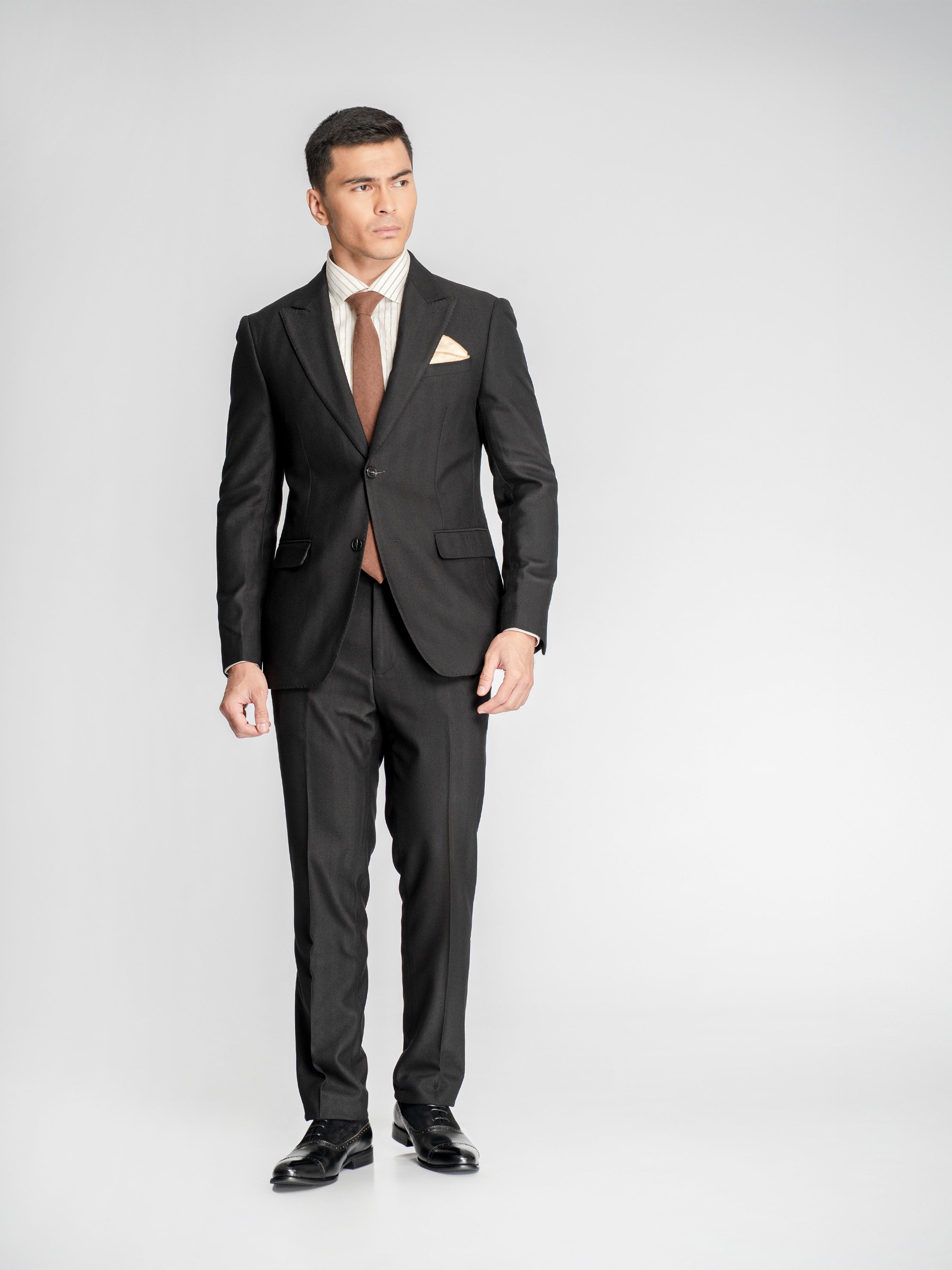 Single Breasted Suit Blazer – Black Shadow Stripe (Peak Lapel)