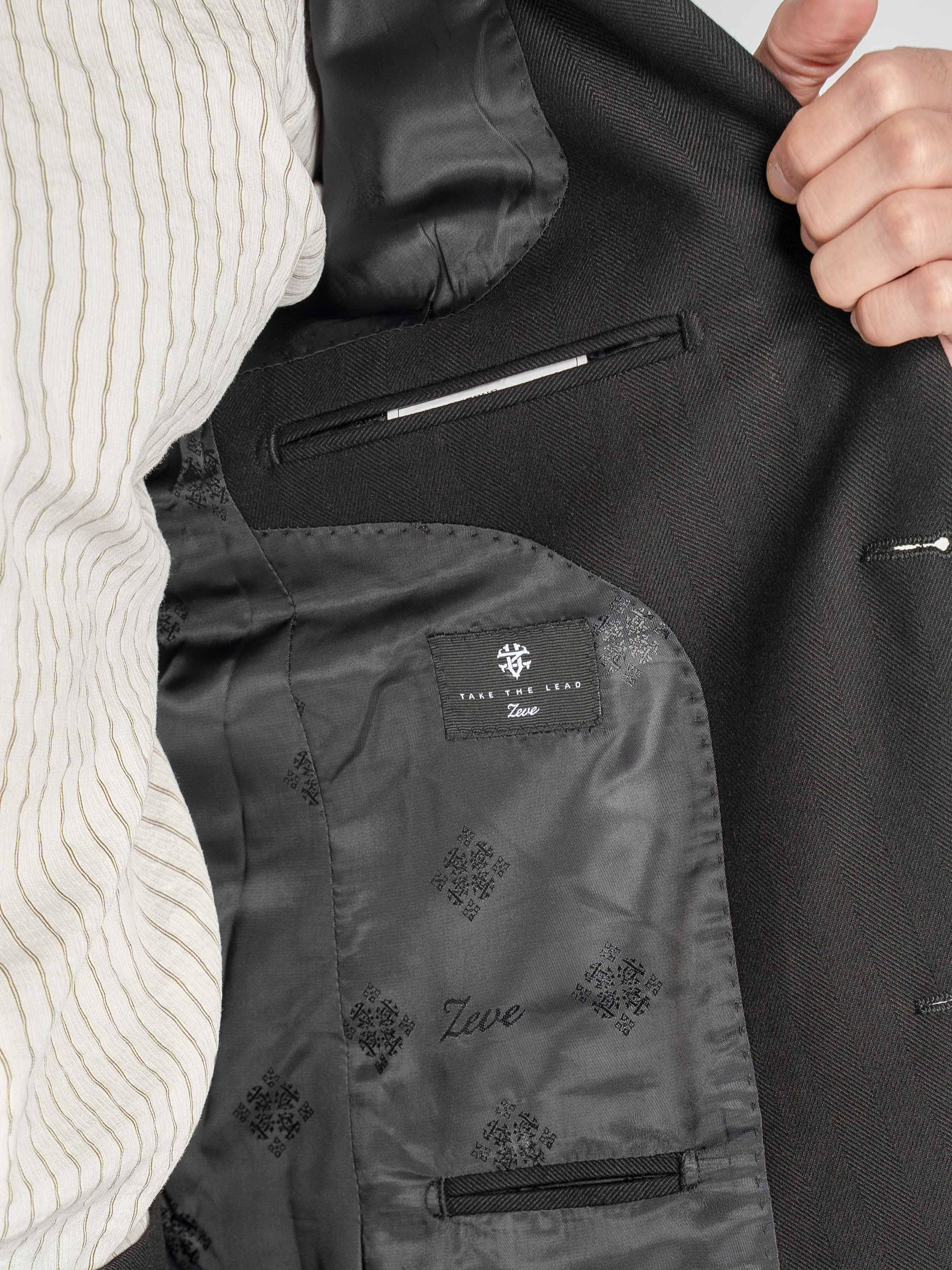 Single Breasted Suit Blazer - Black Shadow Stripe (Peak Lapel)