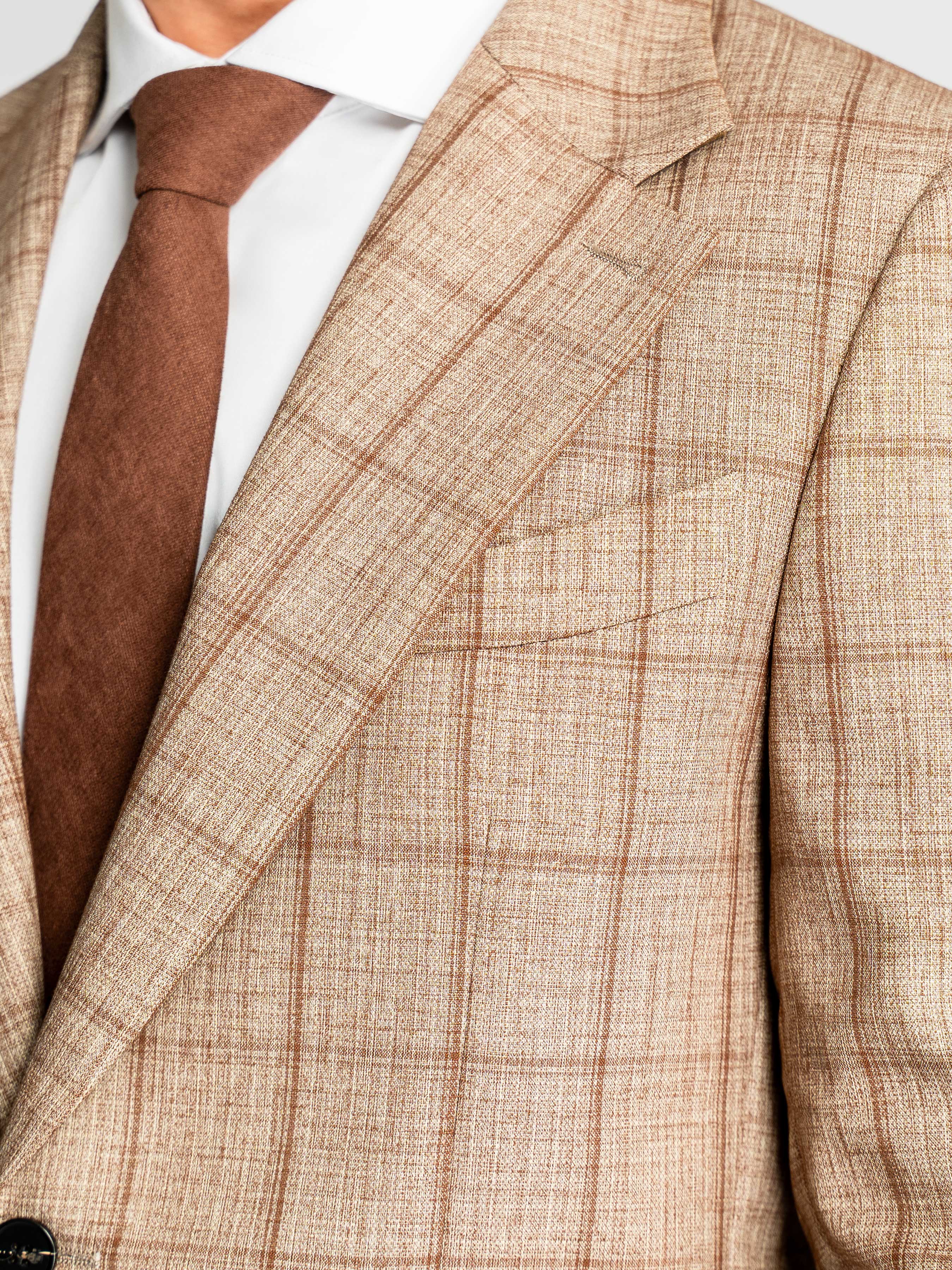 Single Breasted Suit Blazer – Sand Brown with Camel Line Checkered (Notch Lapel)