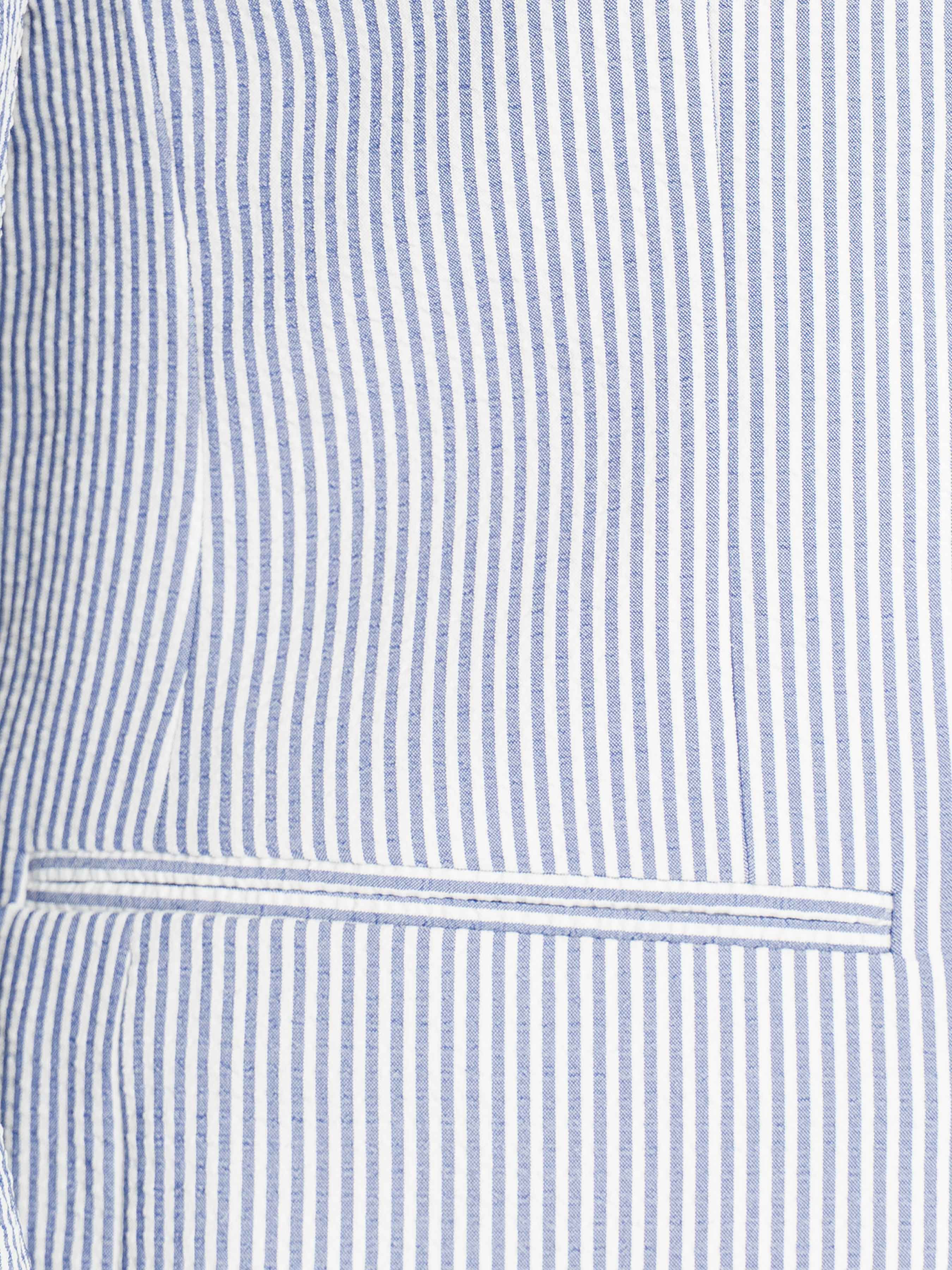 Single Breasted Suit Blazer – Seersucker White Blue Stripe (Peak Lapel)