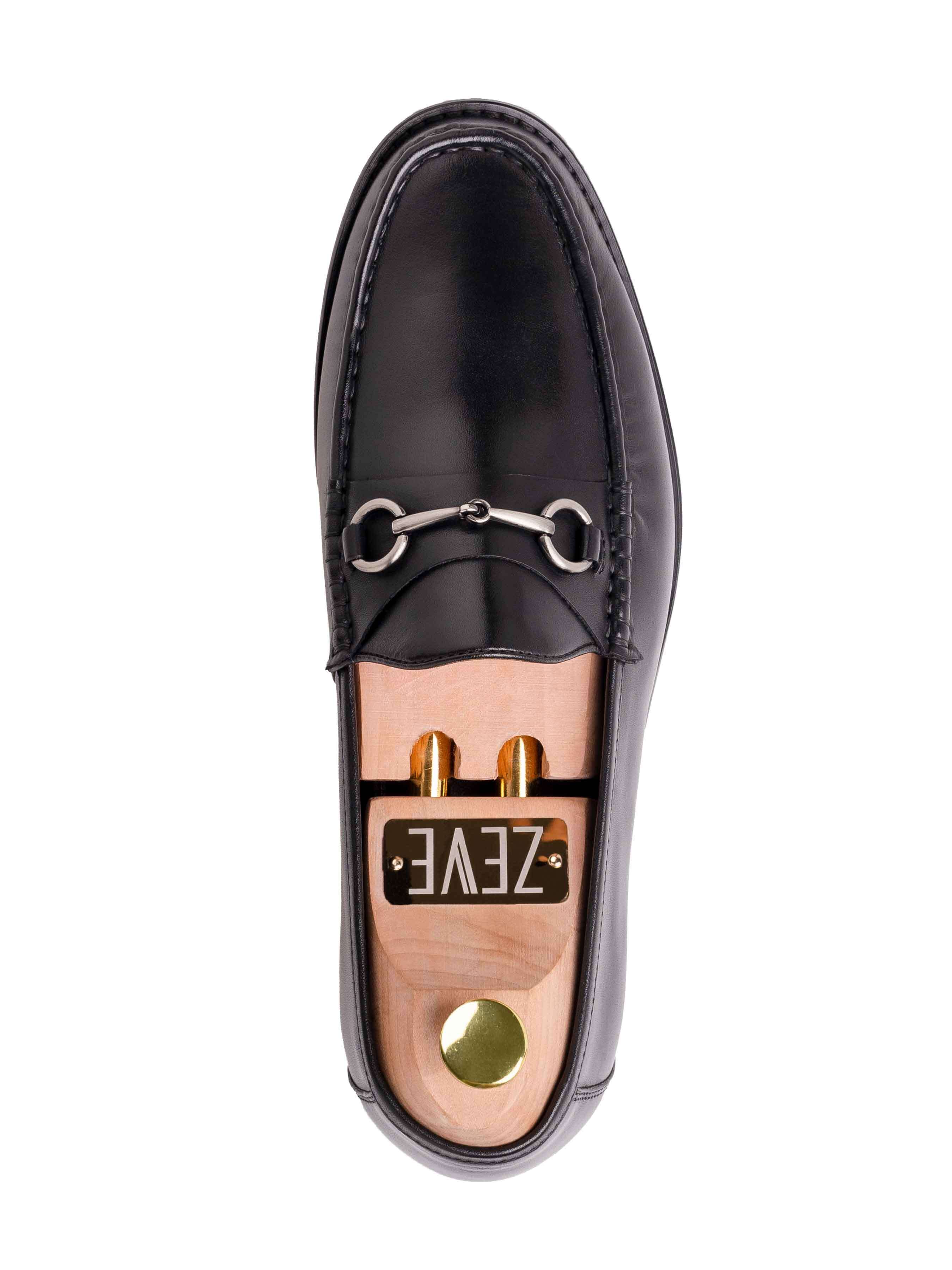 Mario Horsebit Moccasin Loafer - Black Leather (Silver Buckle)