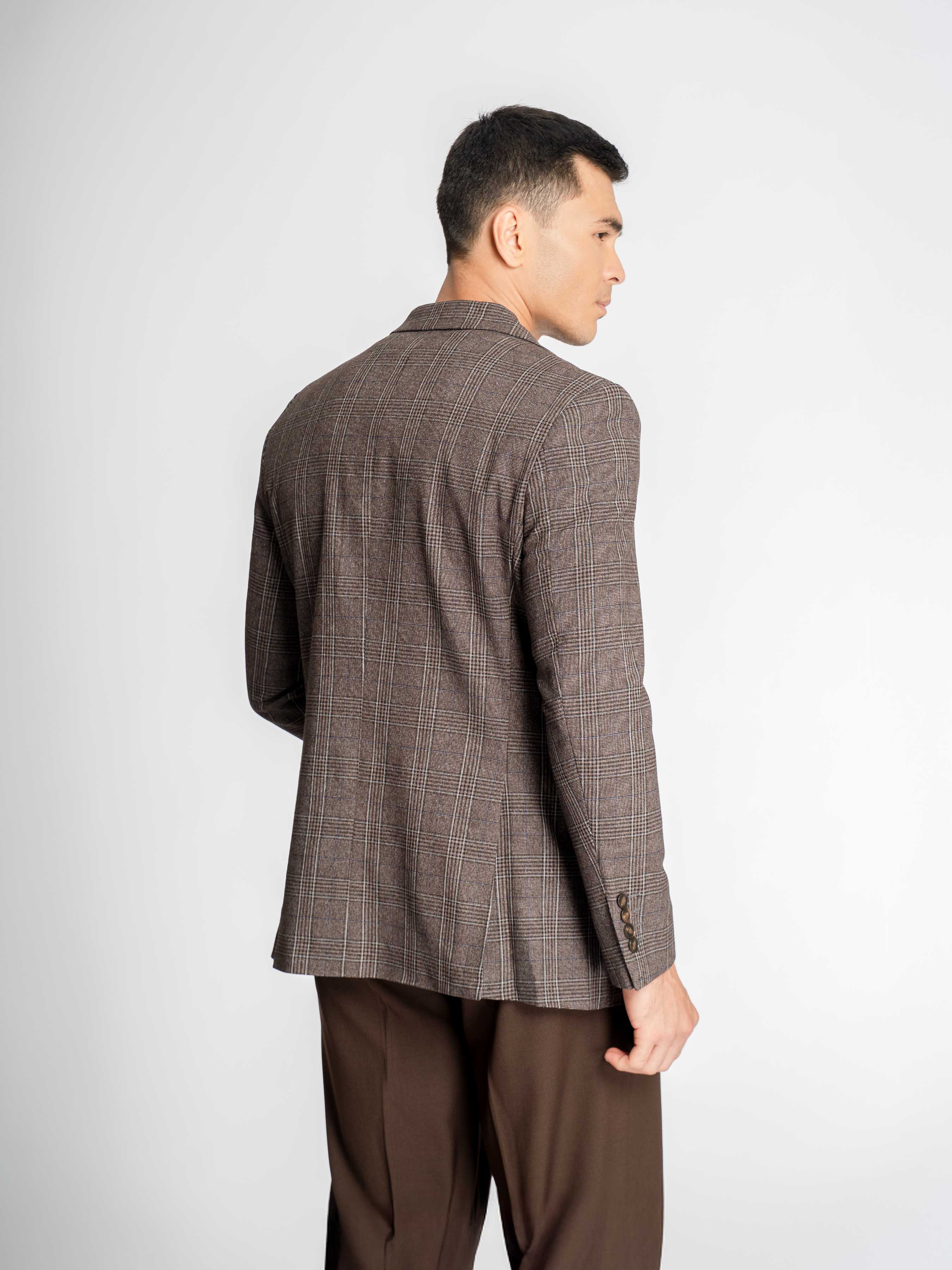 Single Breasted Suit Blazer – Cocoa Verona with White Line Checkered (Notch Lapel)